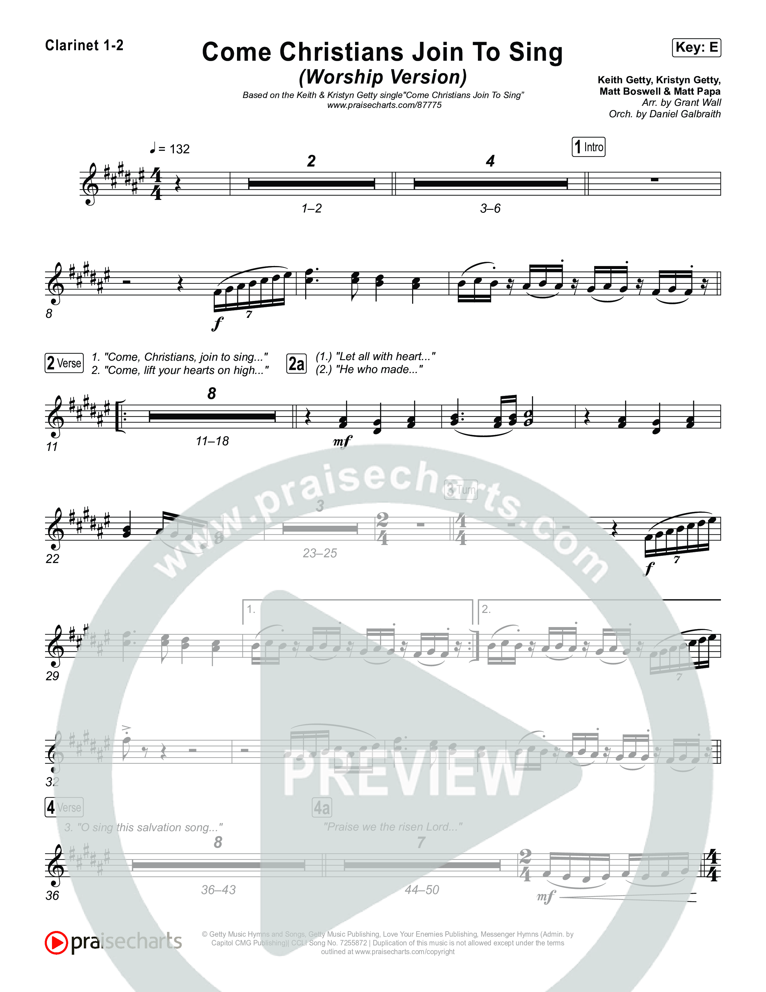 Come Christians Join To Sing (Worship Version) Clarinet 1,2 (Keith & Kristyn Getty / Matt Papa / Matt Boswell / Sing!)