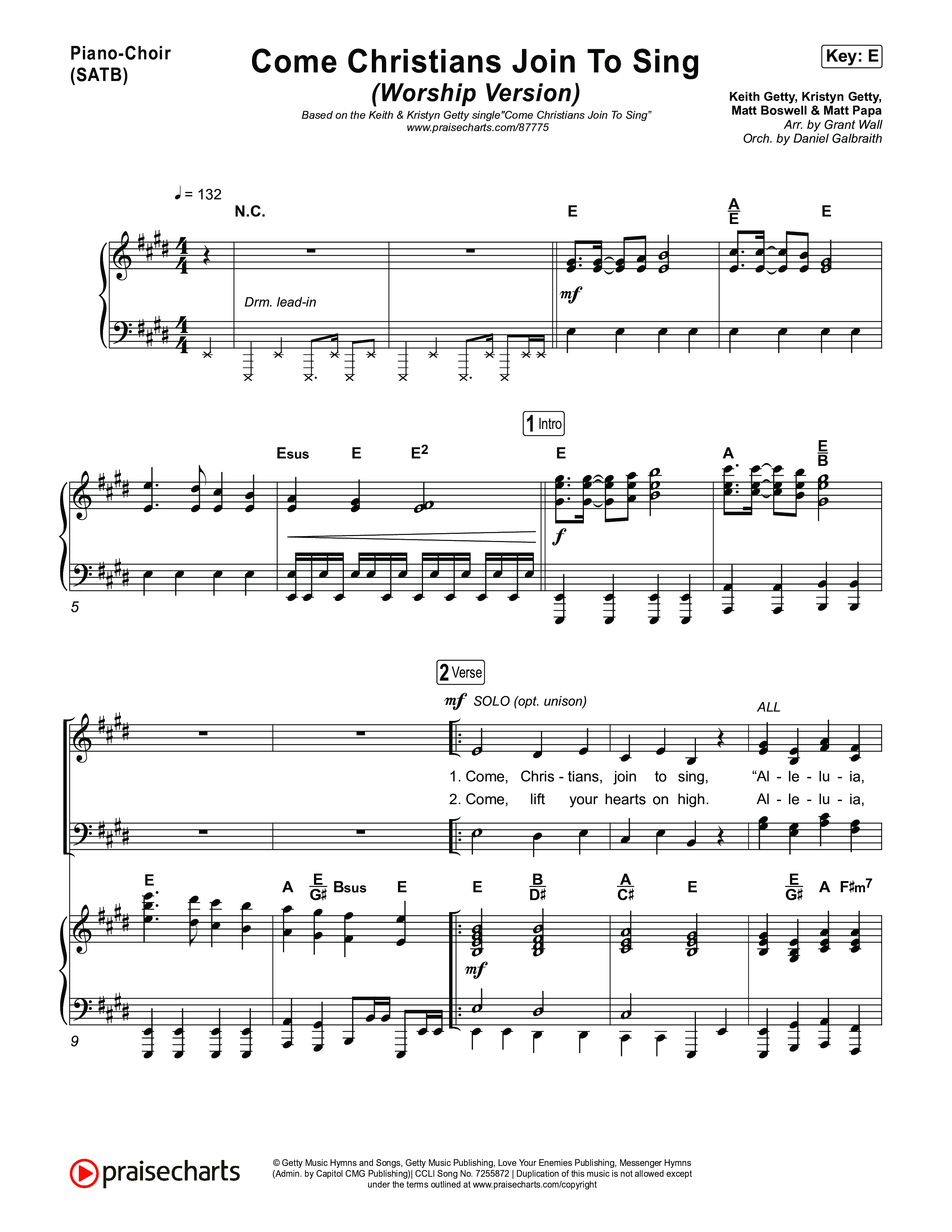 Come Christians Join To Sing (Worship Version) Piano/Vocal Pack (Keith & Kristyn Getty / Matt Papa / Matt Boswell / Sing!)