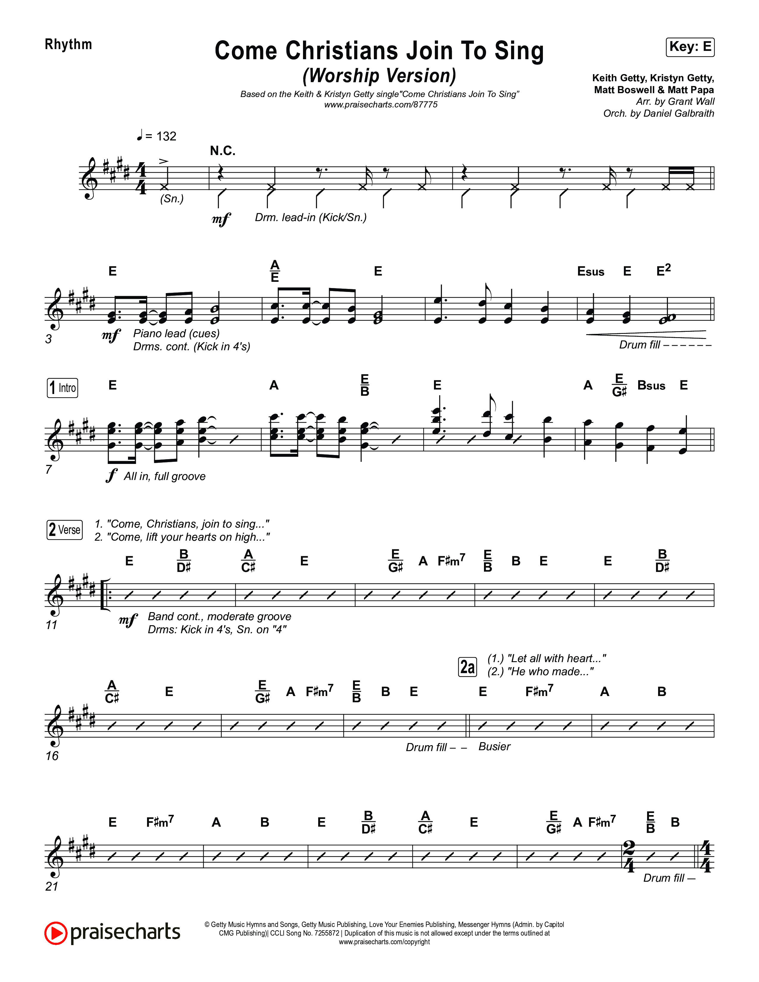 Come Christians Join To Sing (Worship Version) Rhythm Chart (Keith & Kristyn Getty / Matt Papa / Matt Boswell / Sing!)