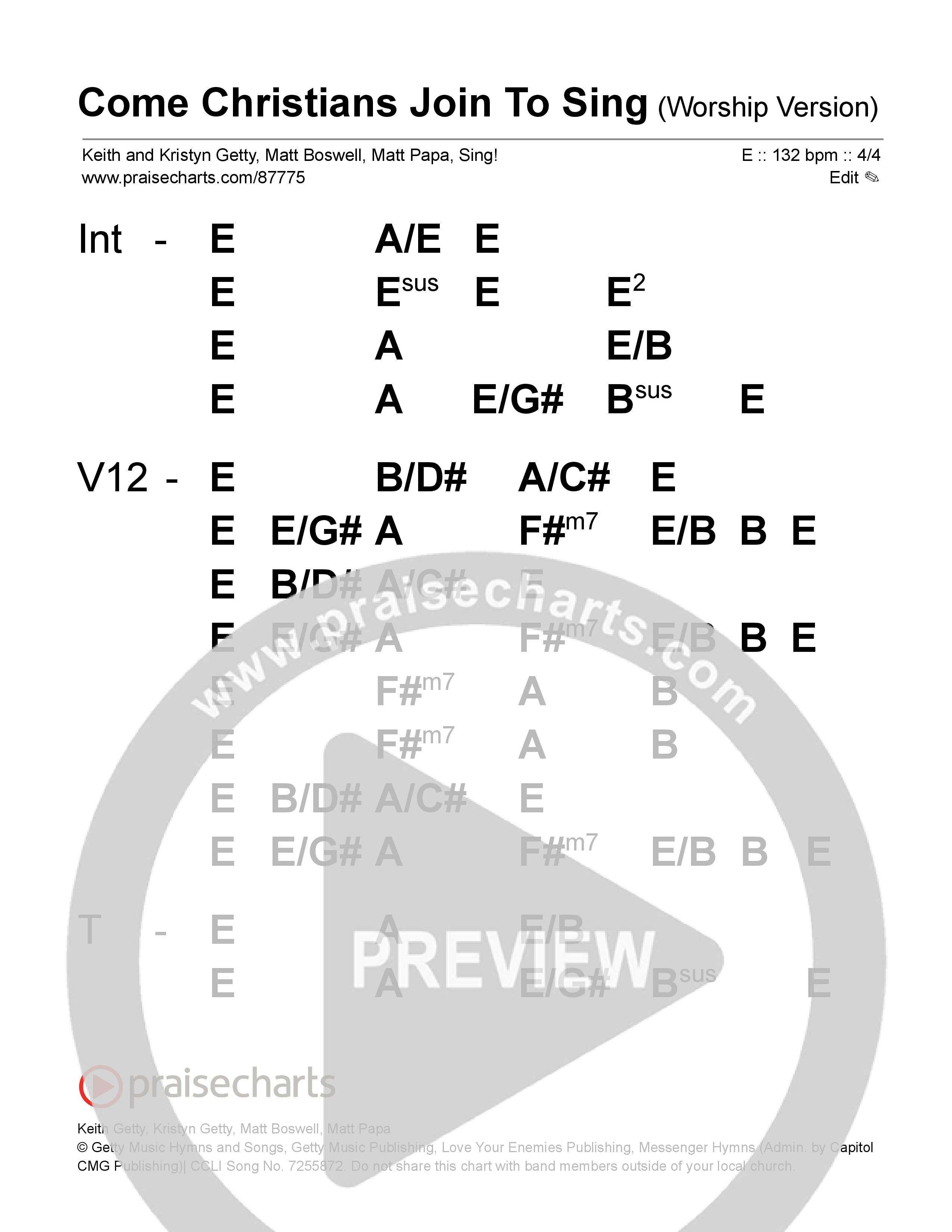 Come Christians Join To Sing (Worship Version) Stage Chart (Keith & Kristyn Getty / Matt Papa / Matt Boswell / Sing!)