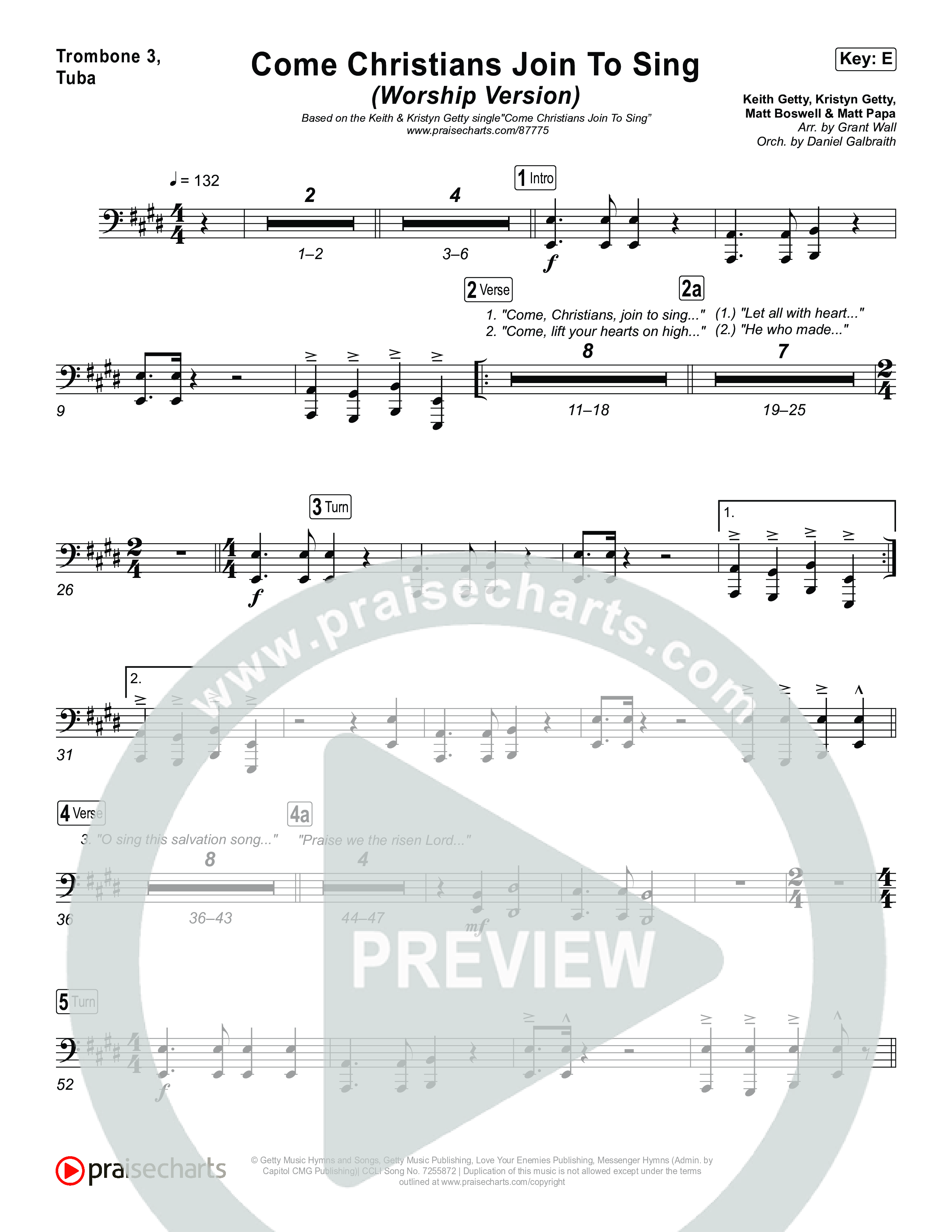 Come Christians Join To Sing (Worship Version) Trombone 3/Tuba (Keith & Kristyn Getty / Matt Papa / Matt Boswell / Sing!)