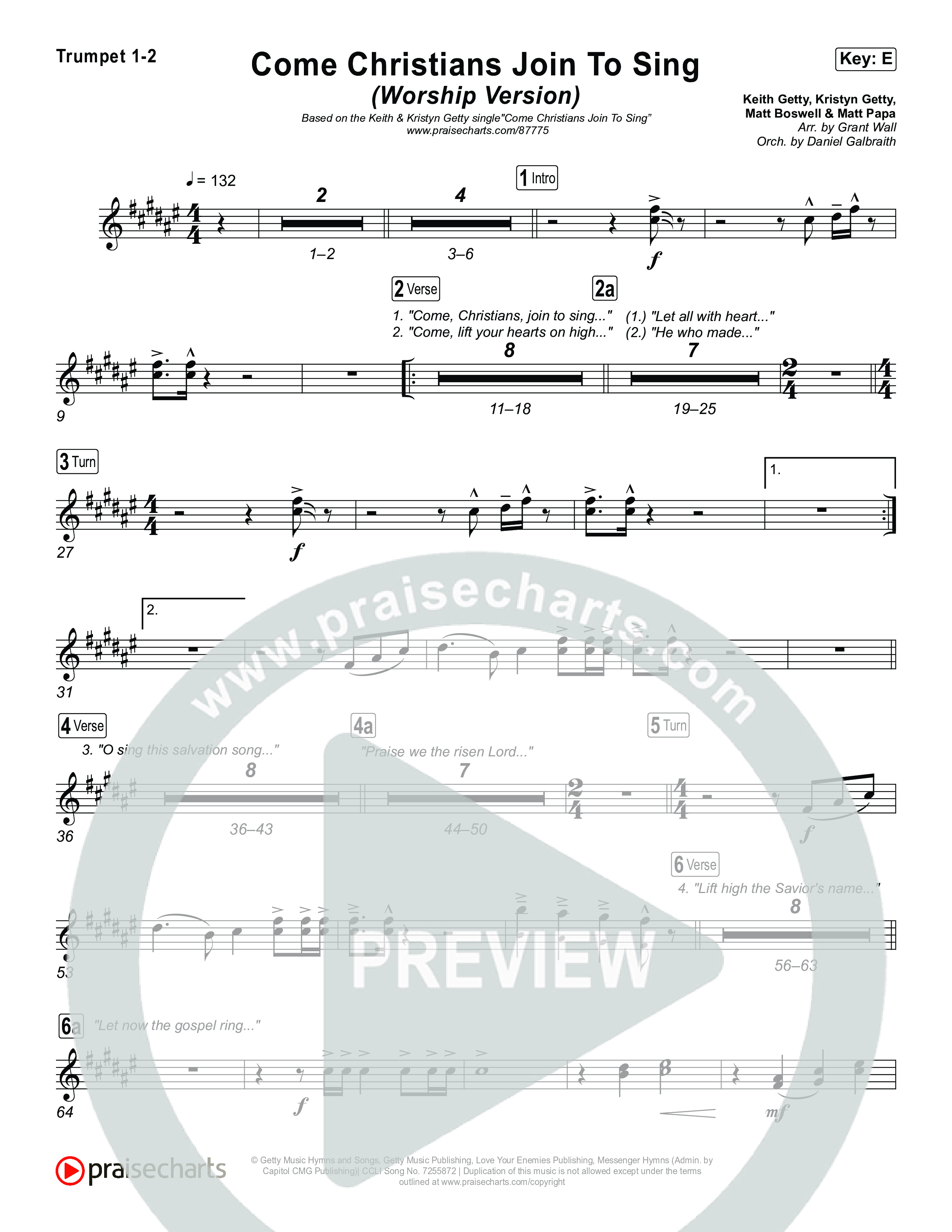 Come Christians Join To Sing (Worship Version) Trumpet 1,2 (Keith & Kristyn Getty / Matt Papa / Matt Boswell / Sing!)