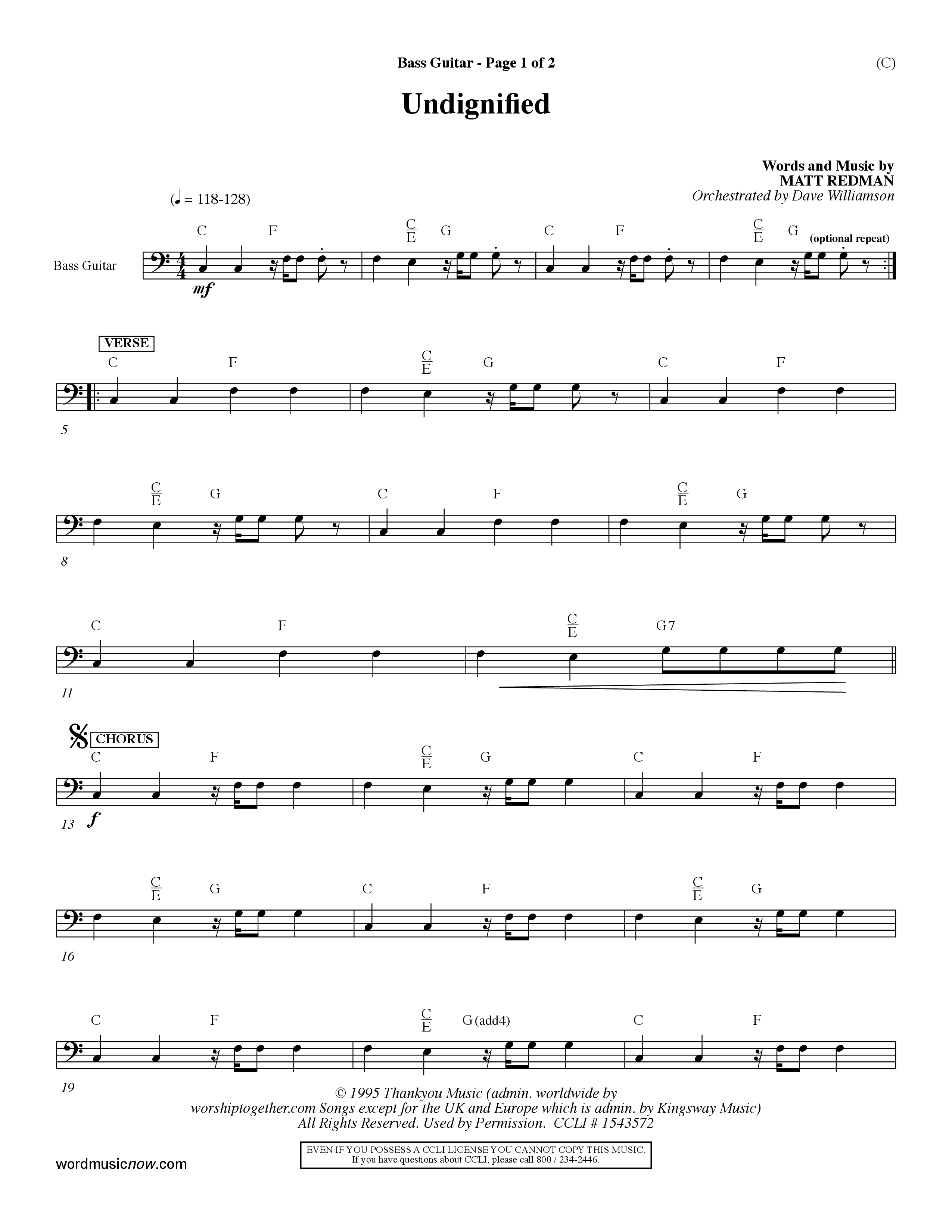 Undignified (Choral Anthem SATB) Bass Guitar (Word Music Choral / Orch. Dave Williamson)