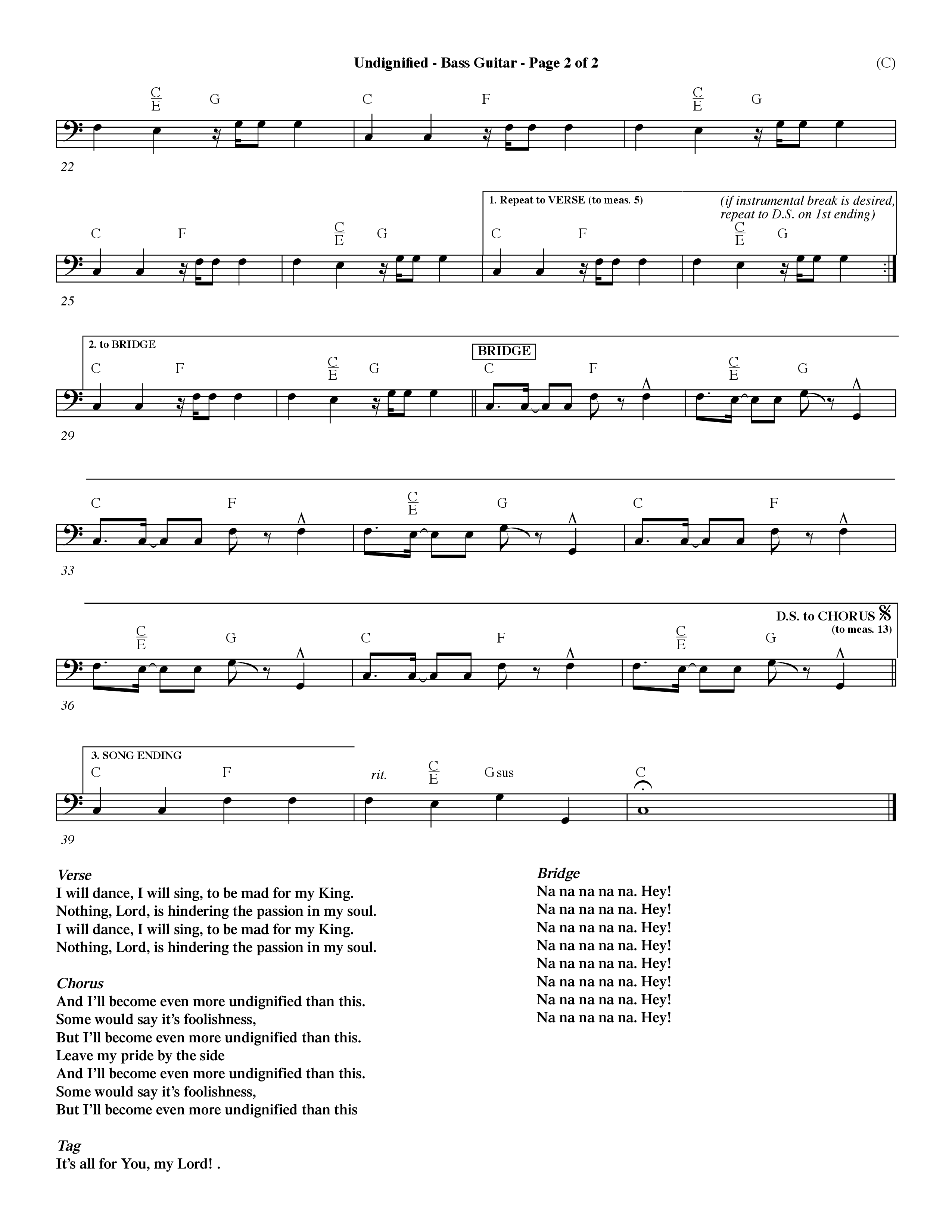 Undignified (Choral Anthem SATB) Bass Guitar (Word Music Choral / Orch. Dave Williamson)