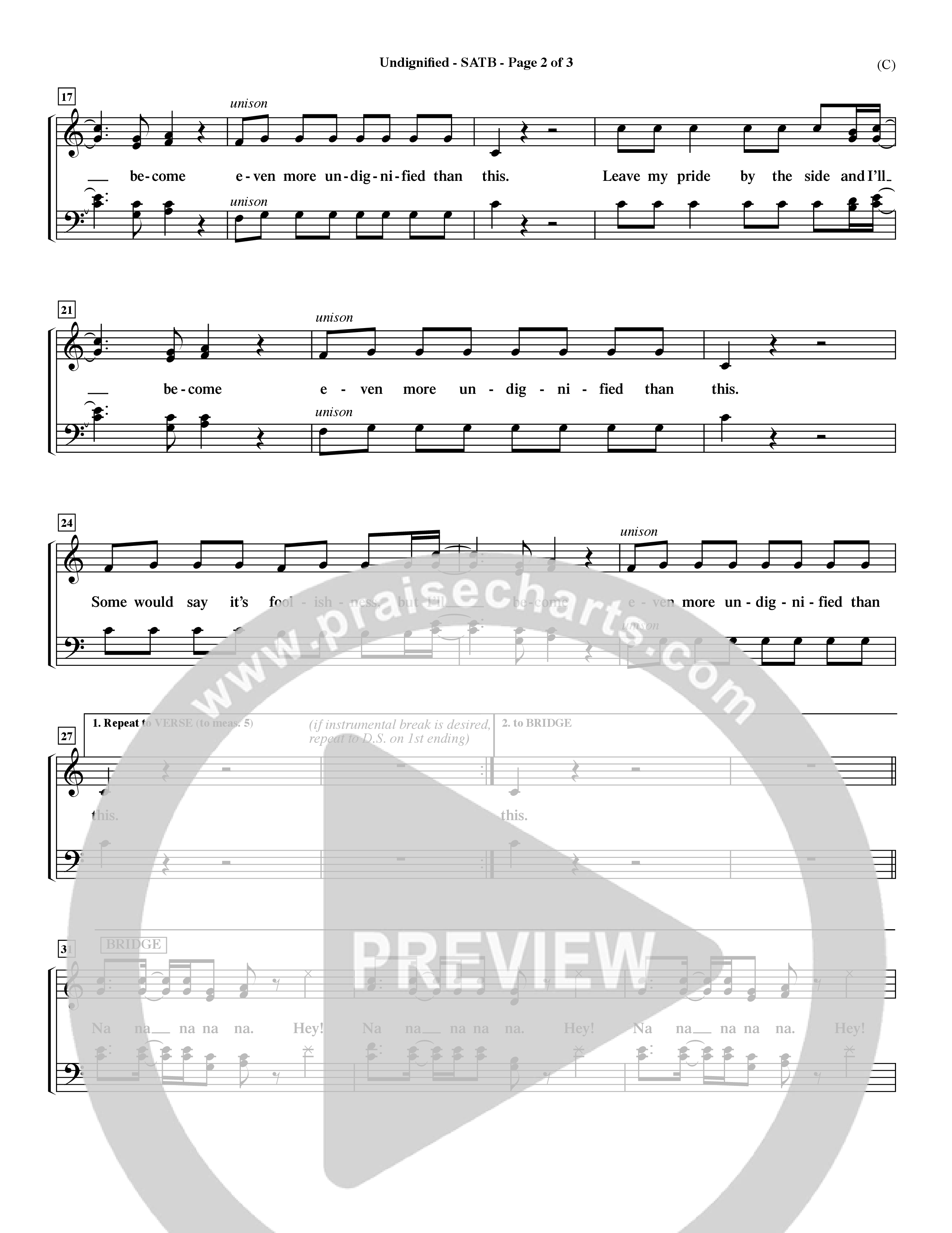 Undignified (Choral Anthem SATB) Choir Sheet (SATB) (Word Music Choral / Orch. Dave Williamson)