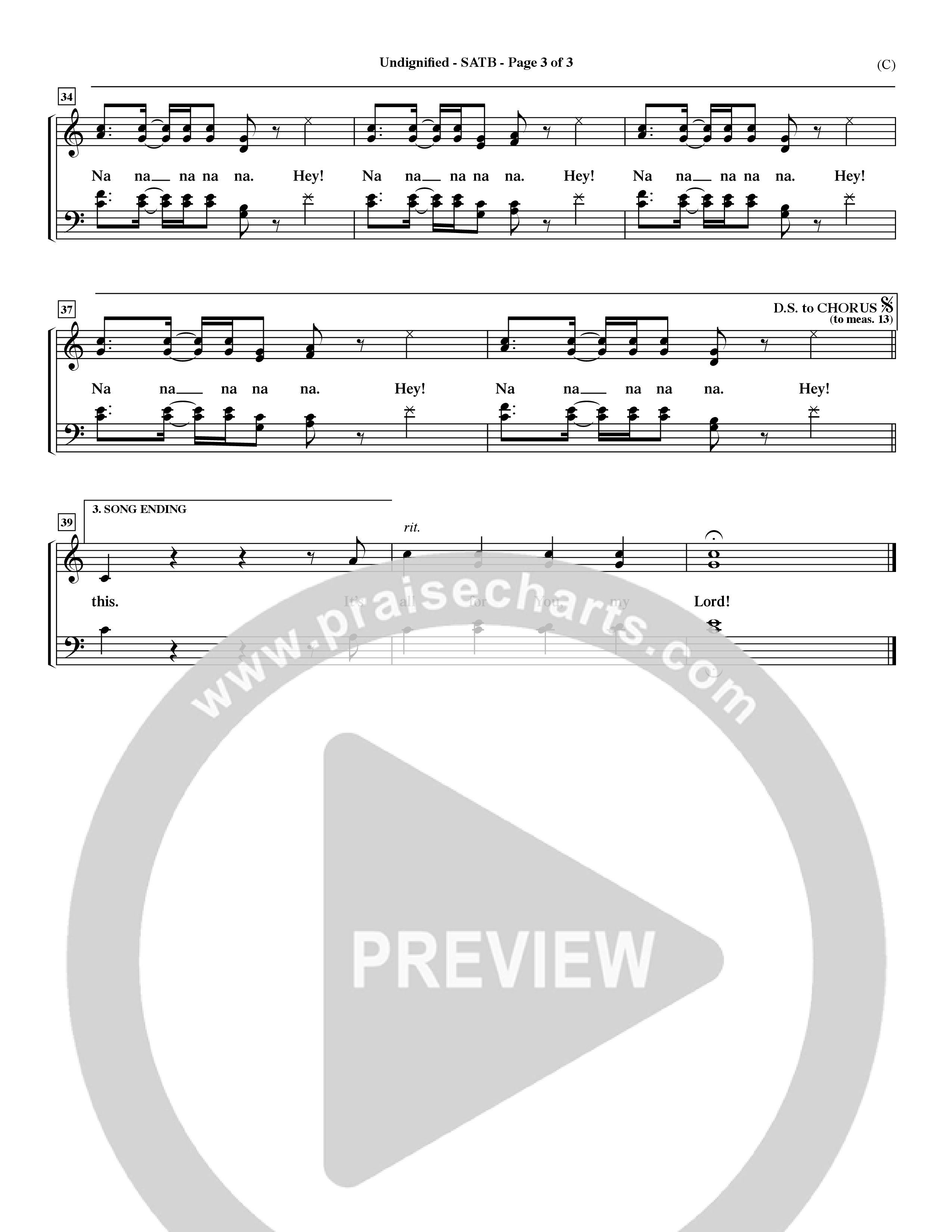 Undignified (Choral Anthem SATB) Choir Sheet (SATB) (Word Music Choral / Orch. Dave Williamson)