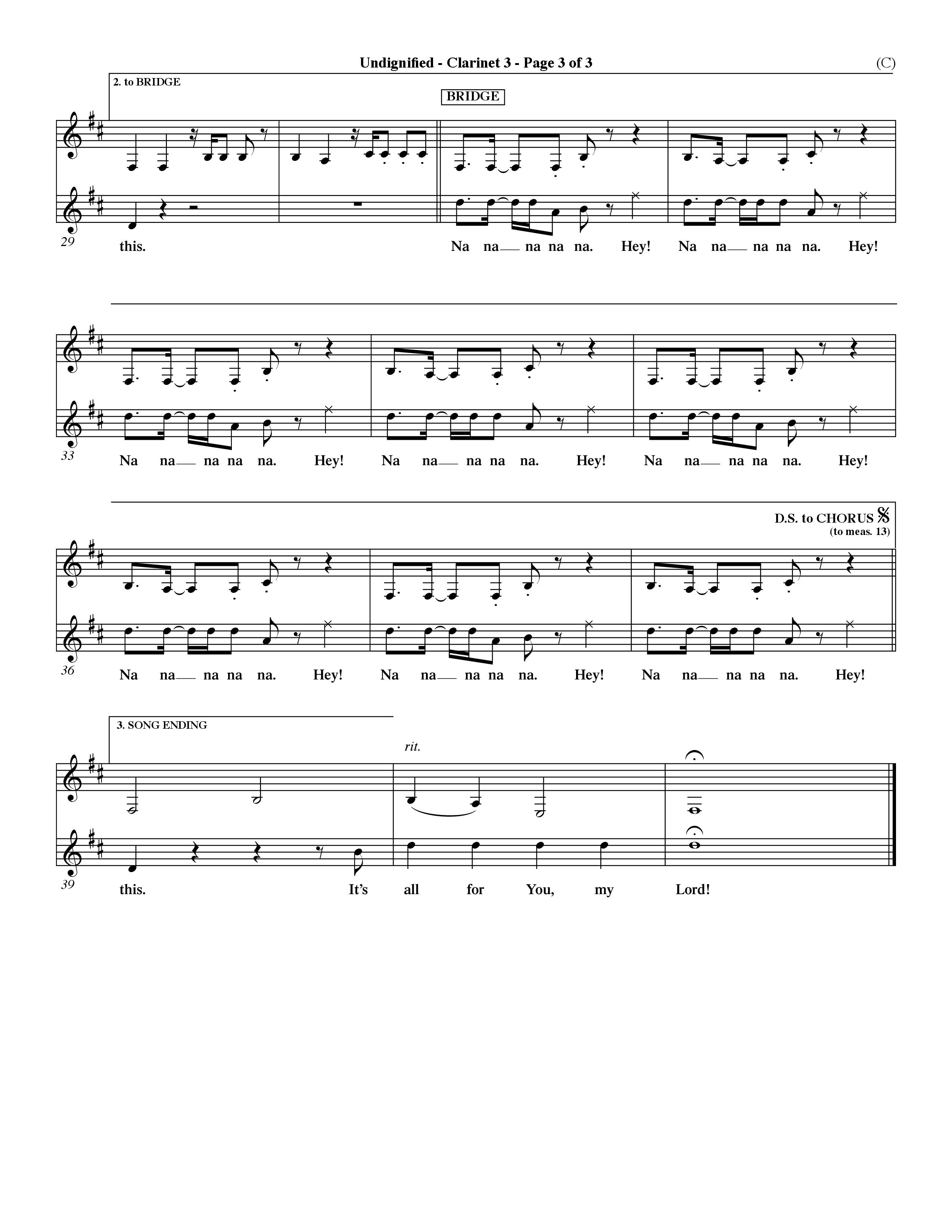 Undignified (Choral Anthem SATB) Clarinet 3 (Word Music Choral / Orch. Dave Williamson)