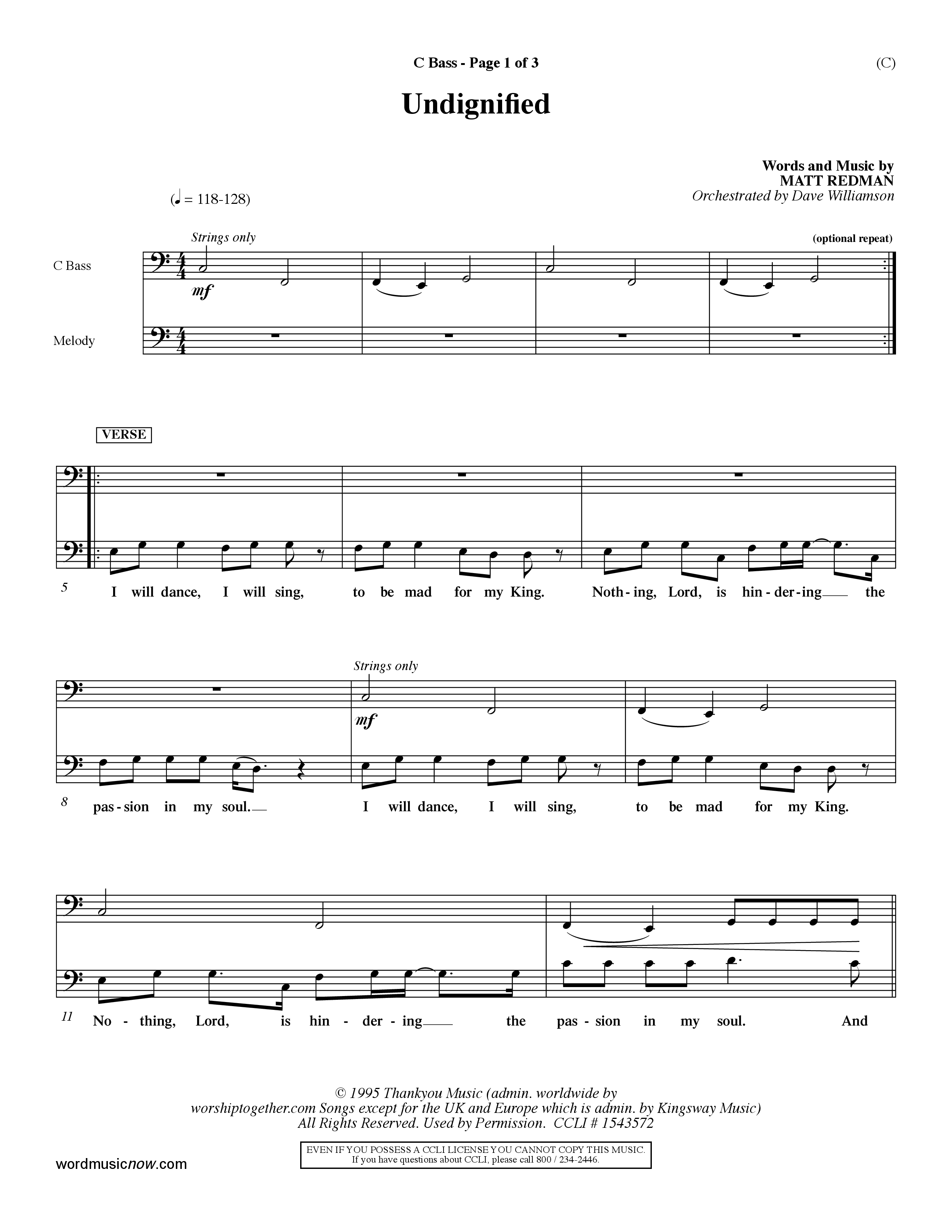 Undignified (Choral Anthem SATB) Contrabass (Word Music Choral / Orch. Dave Williamson)