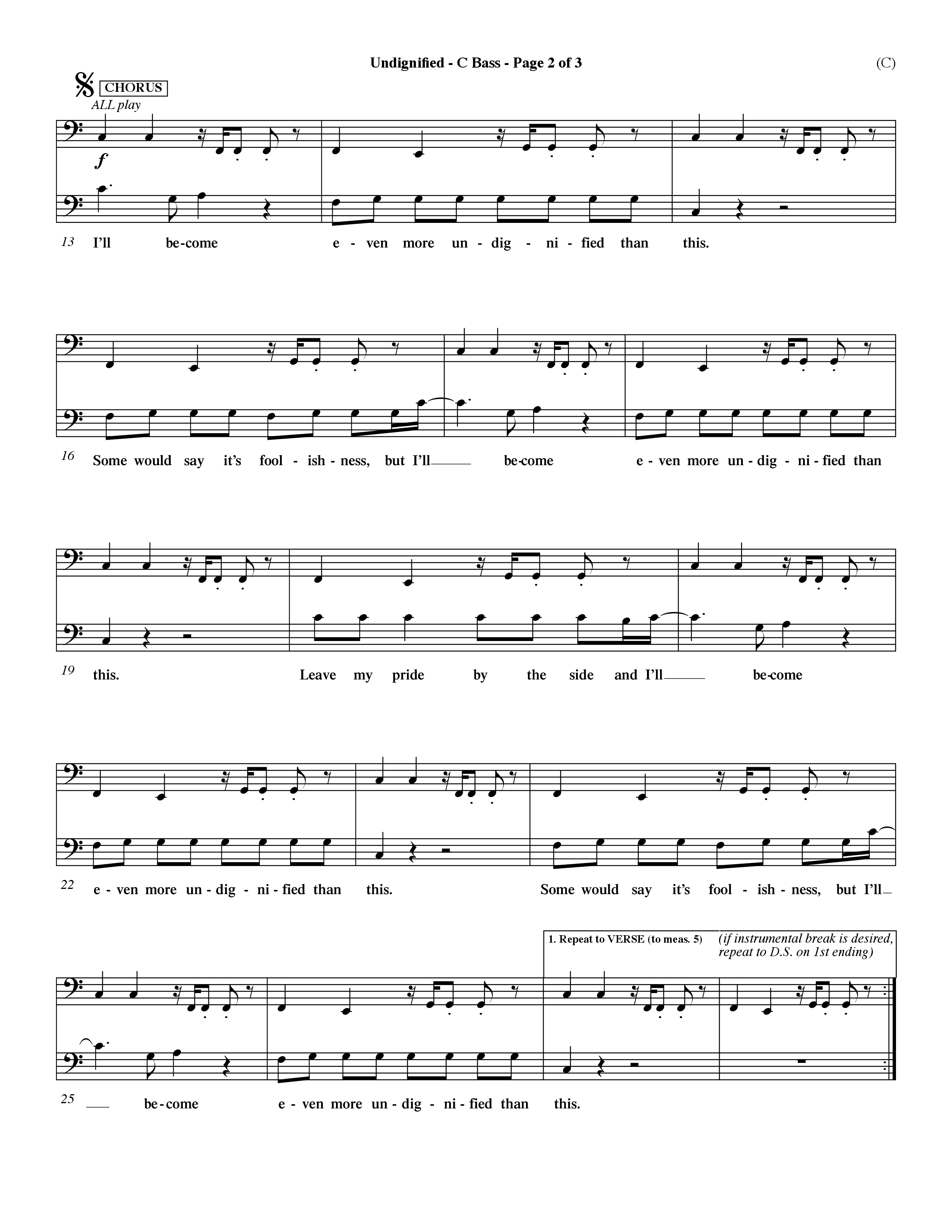 Undignified (Choral Anthem SATB) Contrabass (Word Music Choral / Orch. Dave Williamson)