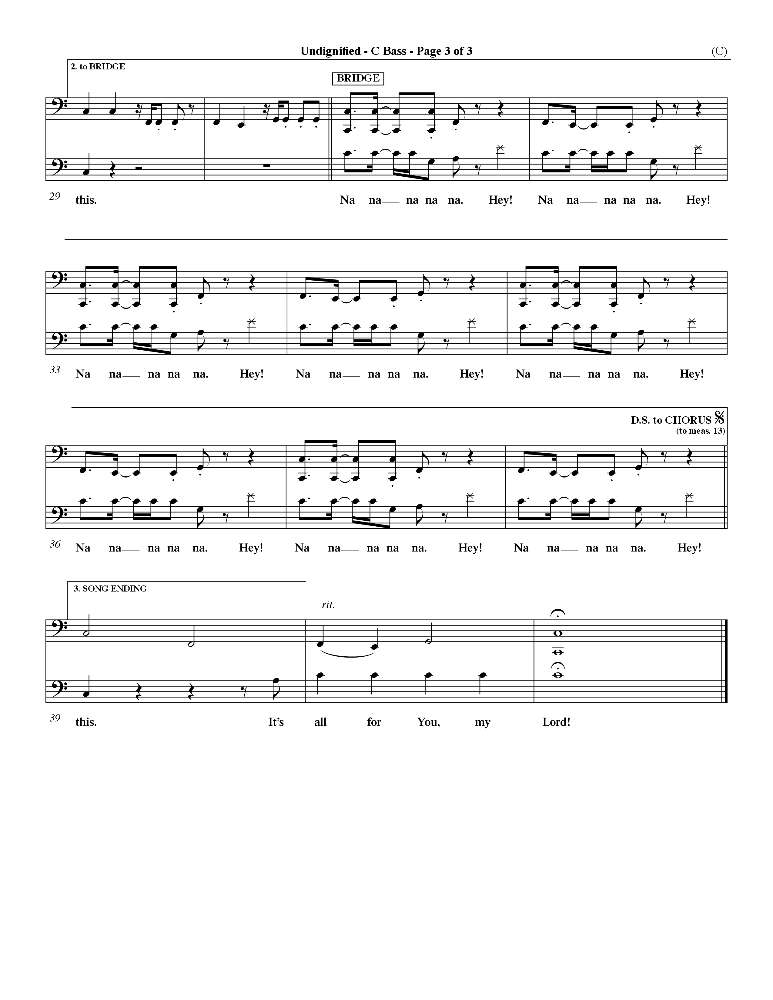 Undignified (Choral Anthem SATB) Contrabass (Word Music Choral / Orch. Dave Williamson)