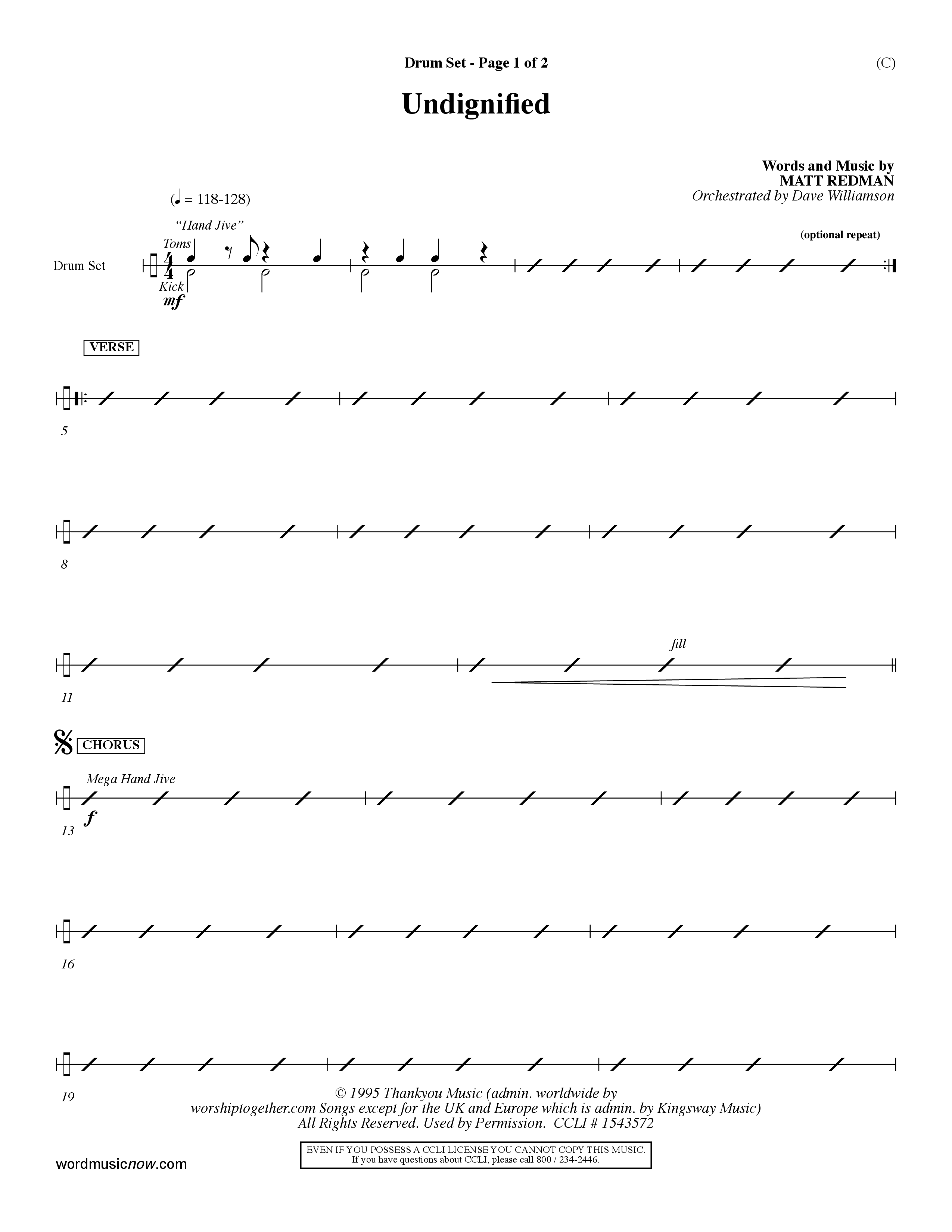 Undignified (Choral Anthem SATB) Drum Set (Word Music Choral / Orch. Dave Williamson)