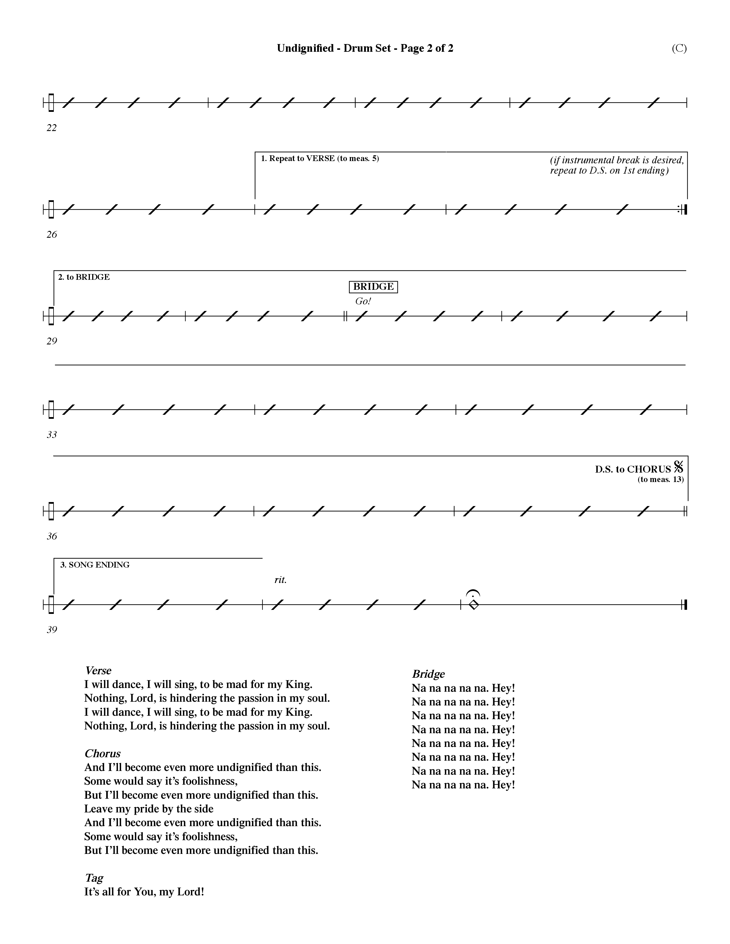 Undignified (Choral Anthem SATB) Drum Set (Word Music Choral / Orch. Dave Williamson)