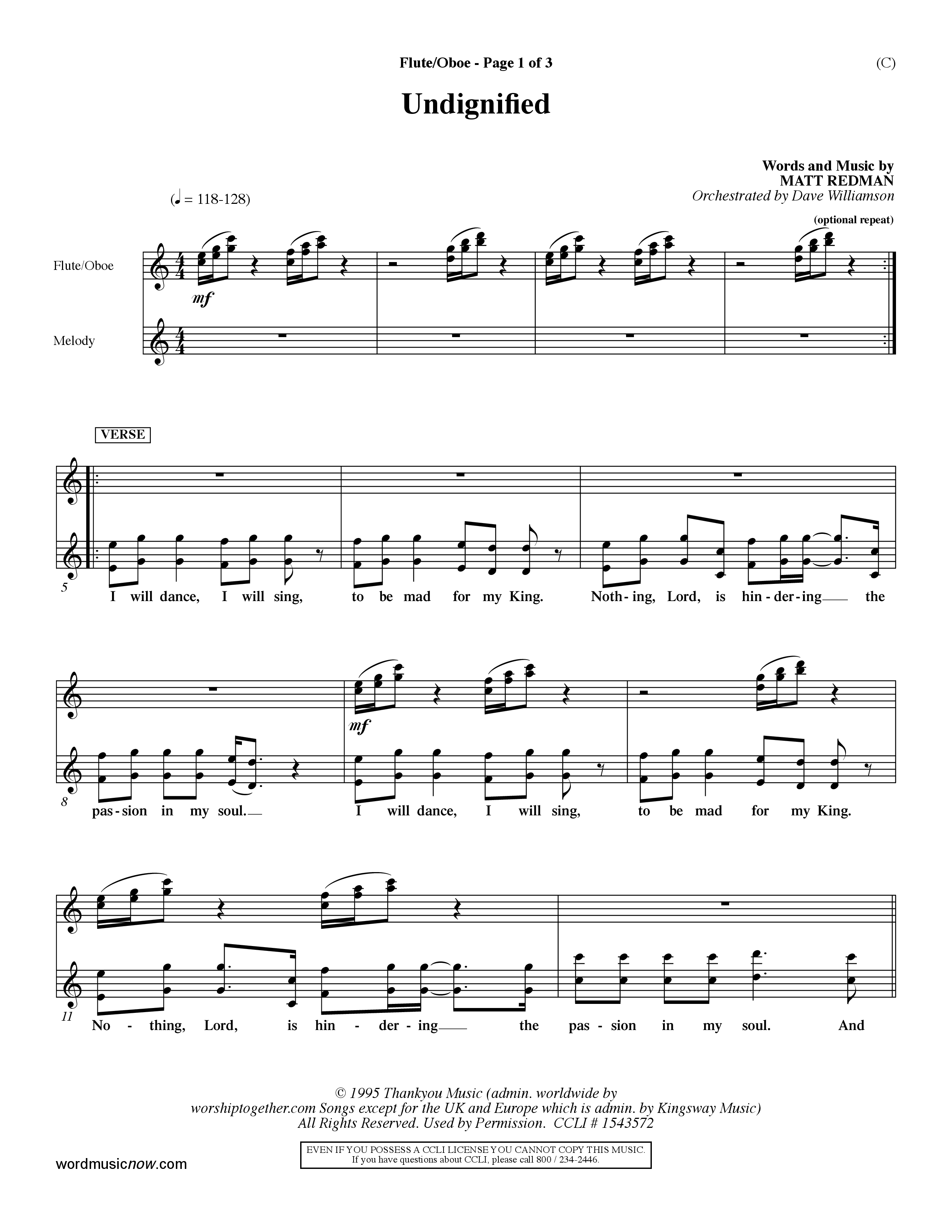 Undignified (Choral Anthem SATB) Flute/Oboe (Word Music Choral / Orch. Dave Williamson)