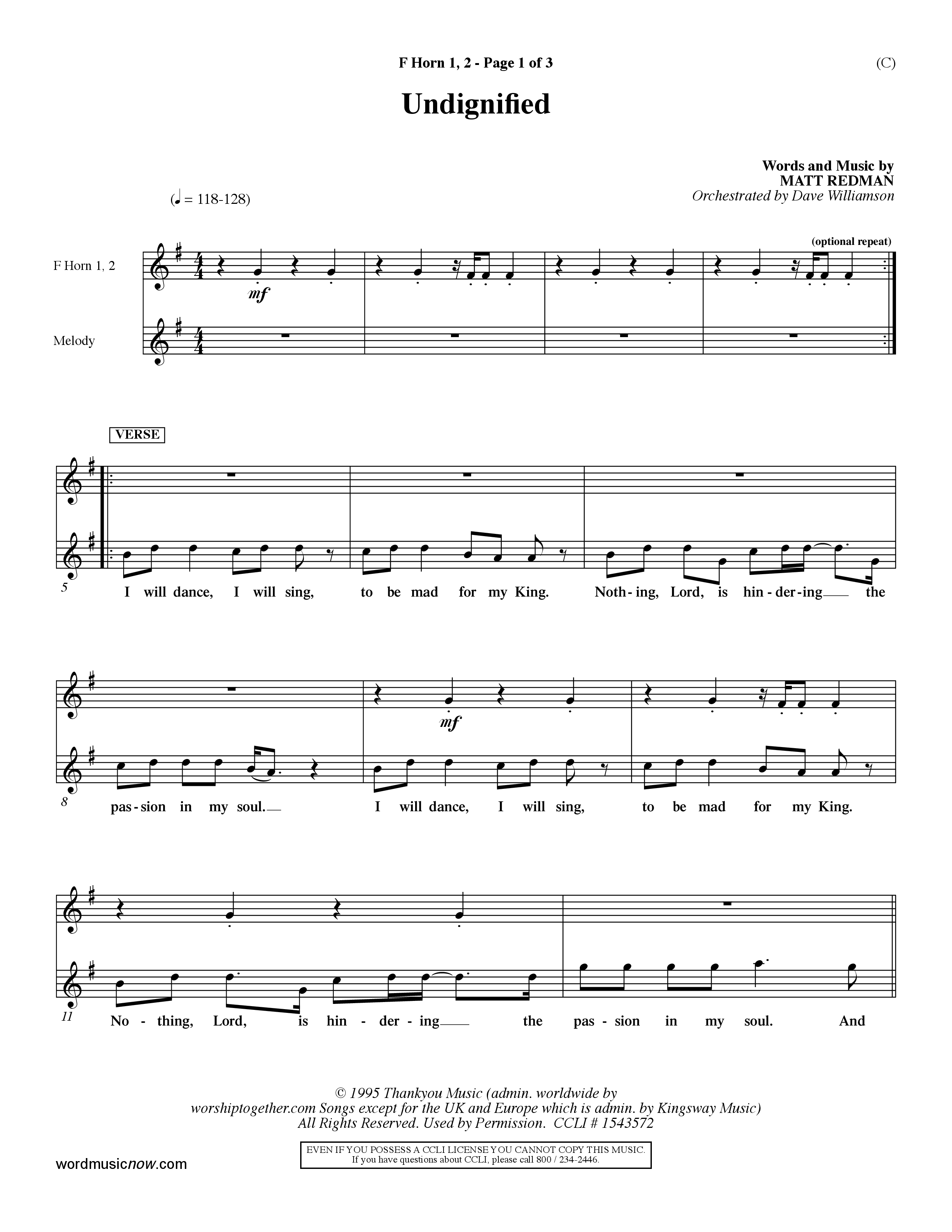 Undignified (Choral Anthem SATB) French Horn (Word Music Choral / Orch. Dave Williamson)