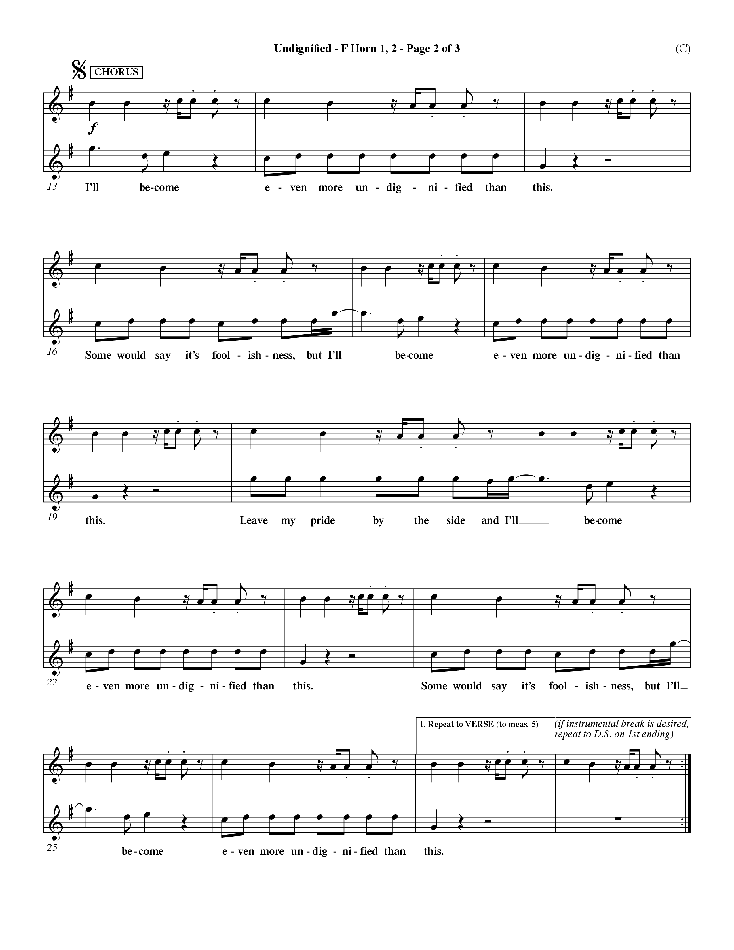Undignified (Choral Anthem SATB) French Horn (Word Music Choral / Orch. Dave Williamson)