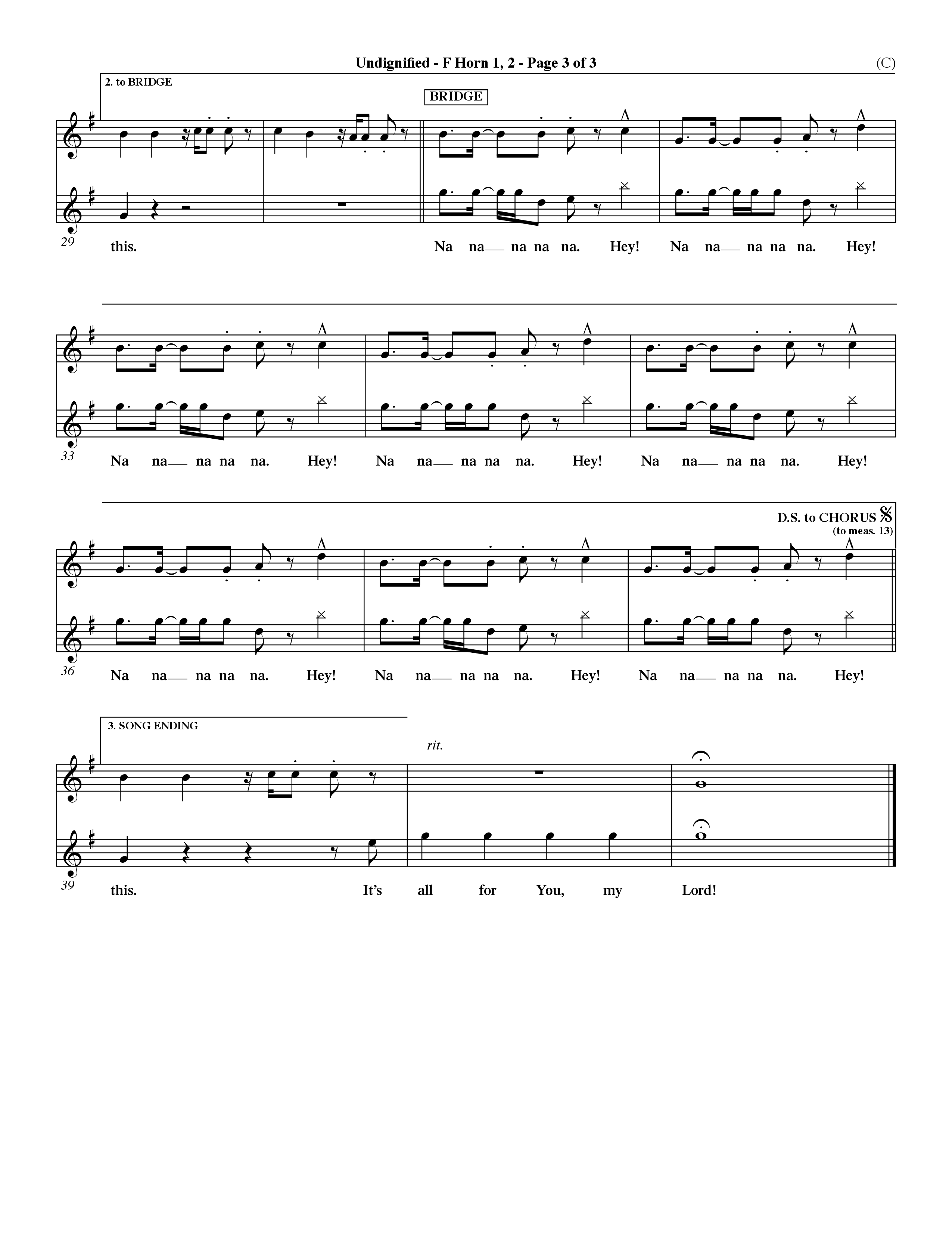 Undignified (Choral Anthem SATB) French Horn (Word Music Choral / Orch. Dave Williamson)