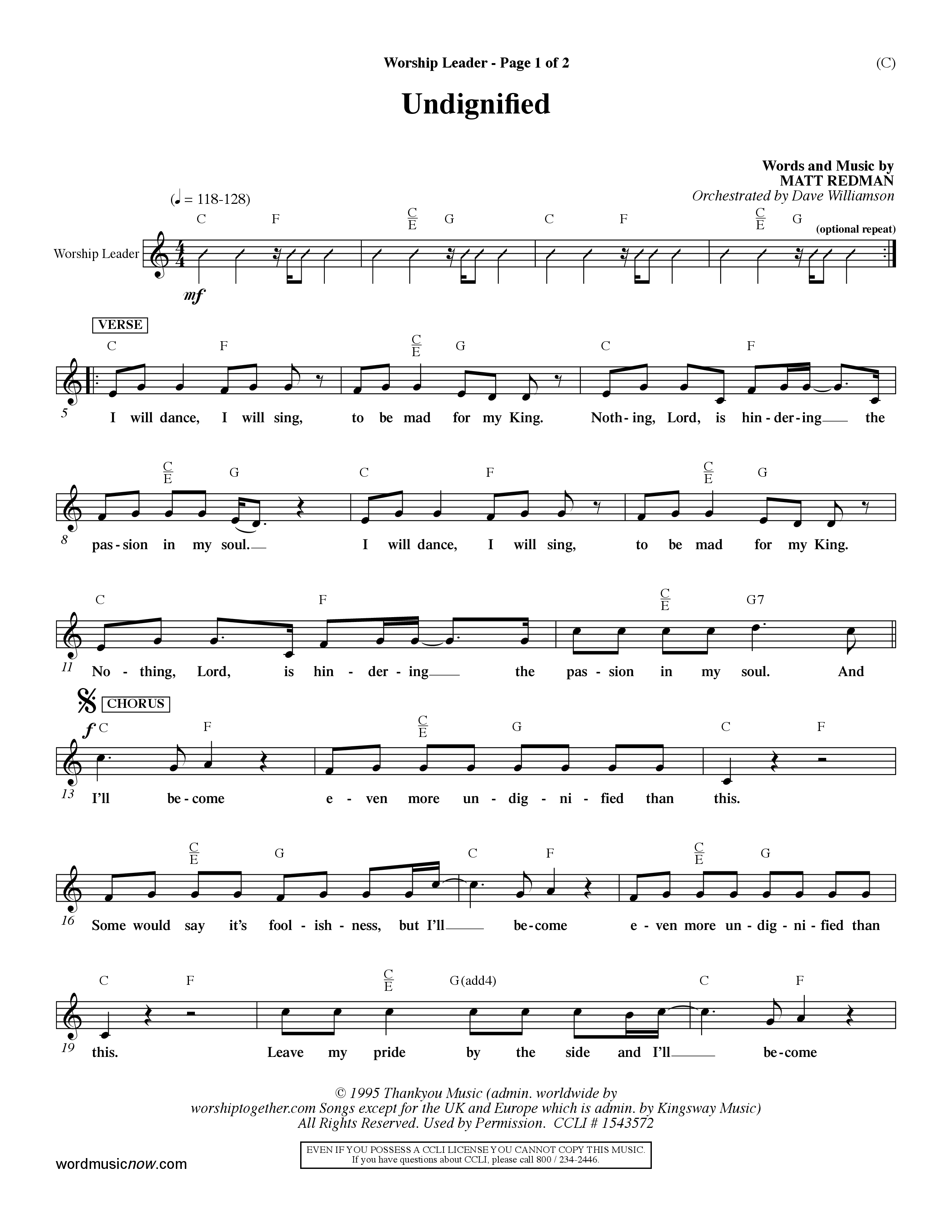 Undignified (Choral Anthem SATB) Rhythm Pack (Word Music Choral / Orch. Dave Williamson)
