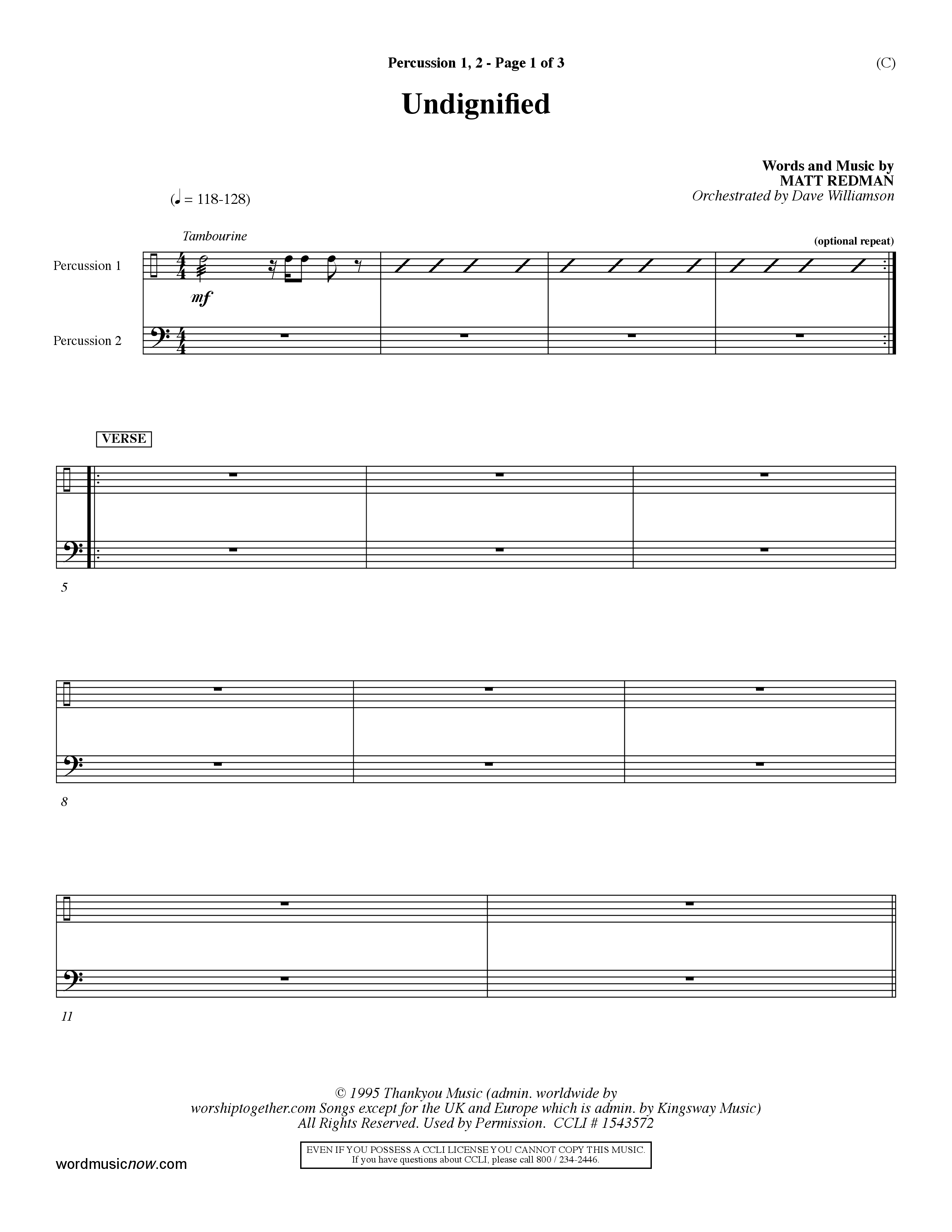 Undignified (Choral Anthem SATB) Percussion 1/2 (Word Music Choral / Orch. Dave Williamson)