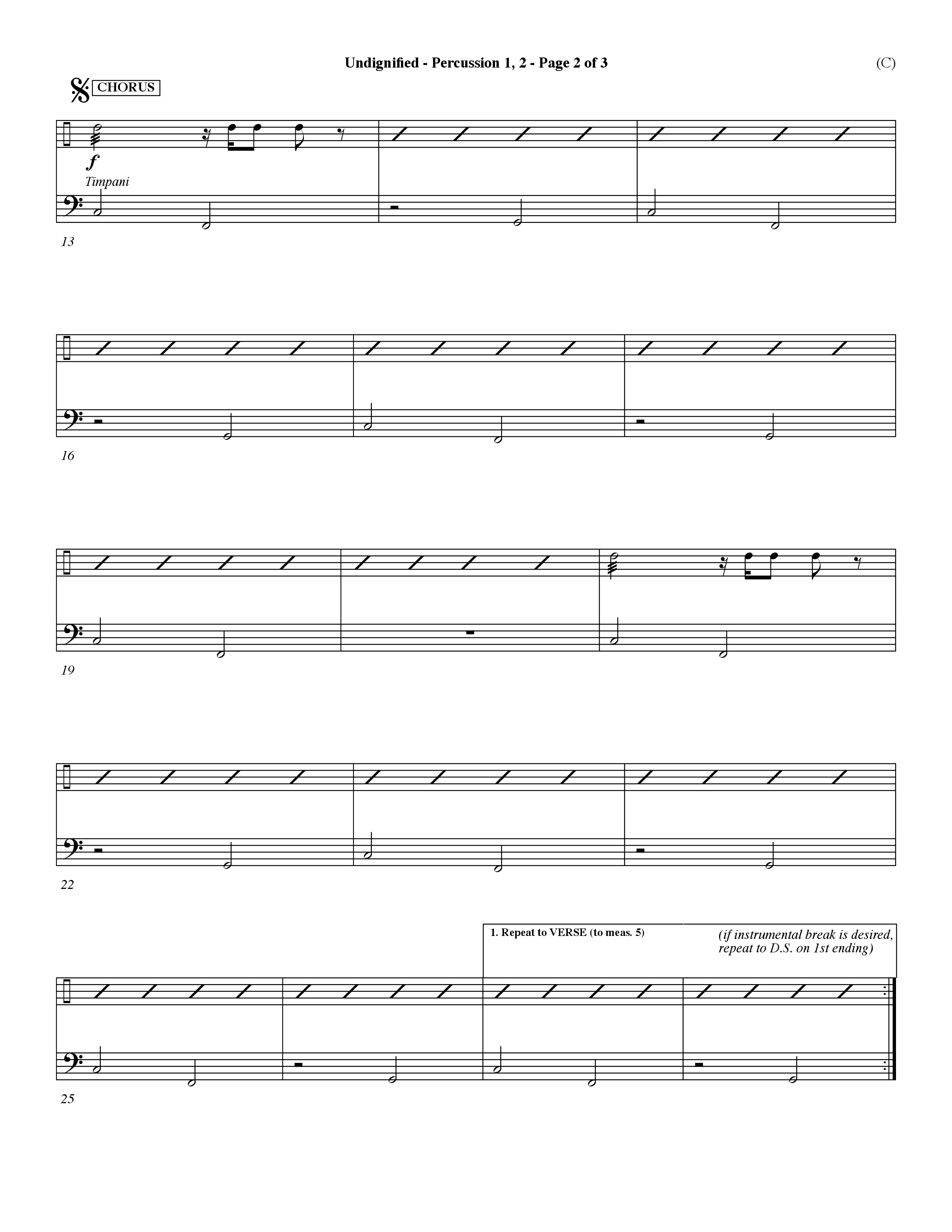 Undignified (Choral Anthem SATB) Percussion 1/2 (Word Music Choral / Orch. Dave Williamson)
