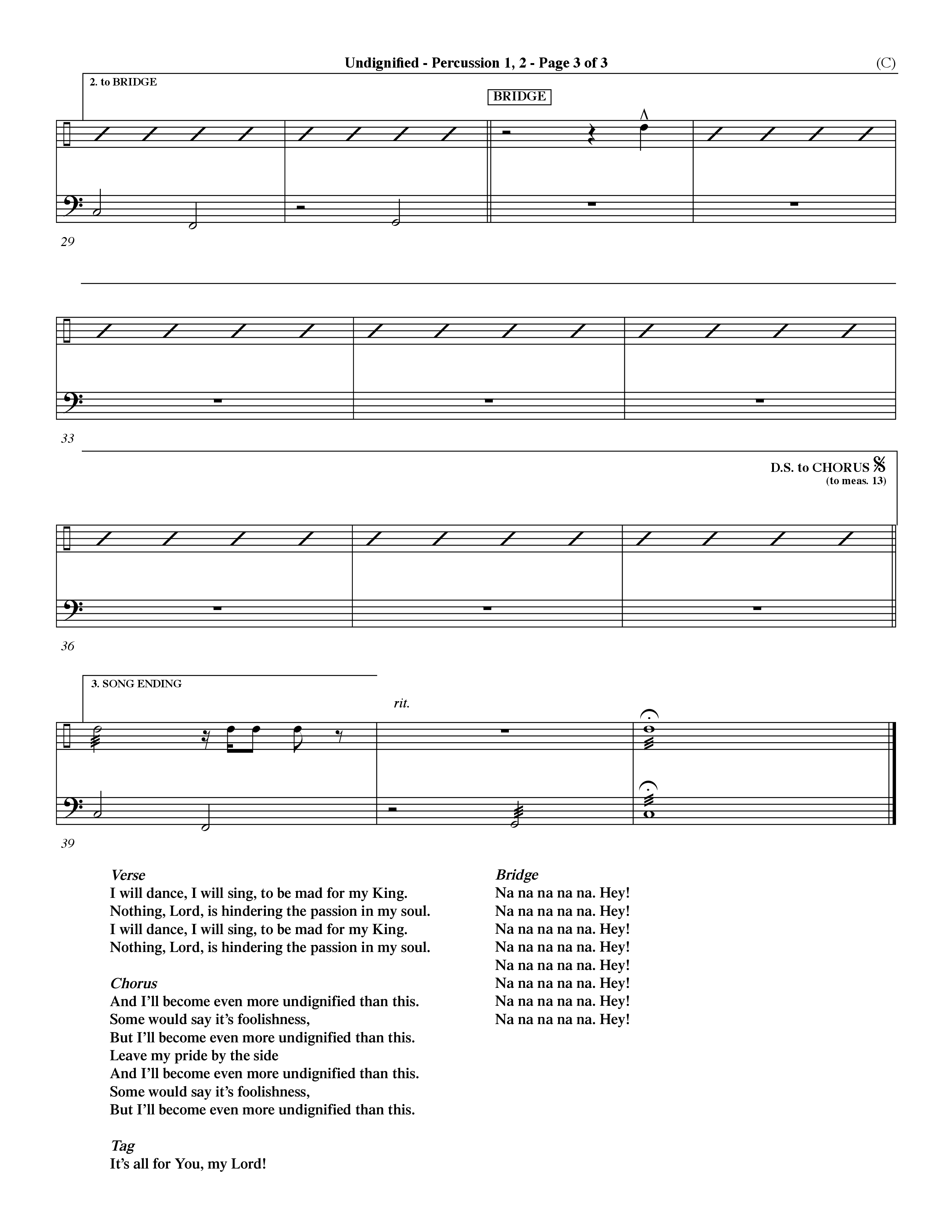 Undignified (Choral Anthem SATB) Percussion 1/2 (Word Music Choral / Orch. Dave Williamson)