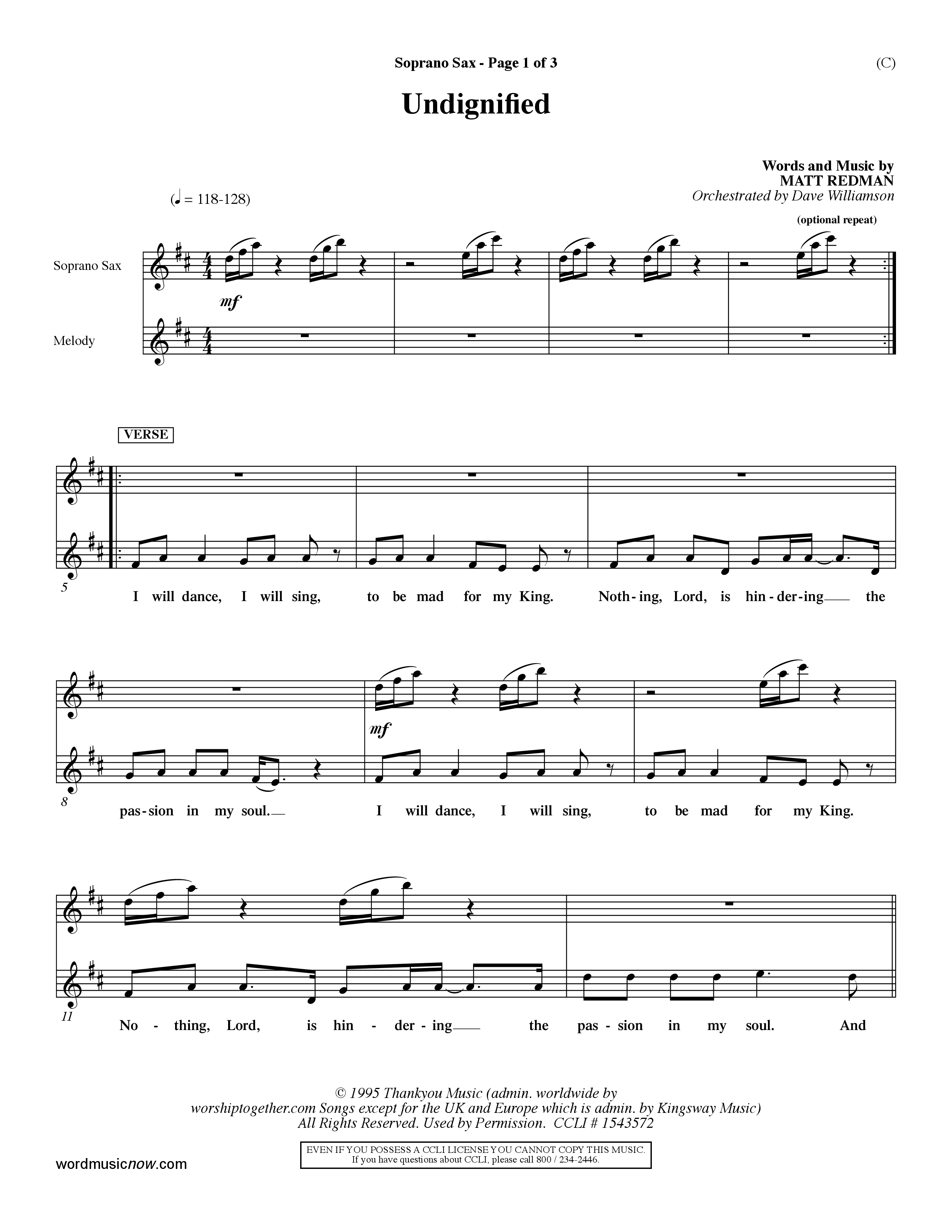 Undignified (Choral Anthem SATB) Saxophone (Word Music Choral / Orch. Dave Williamson)