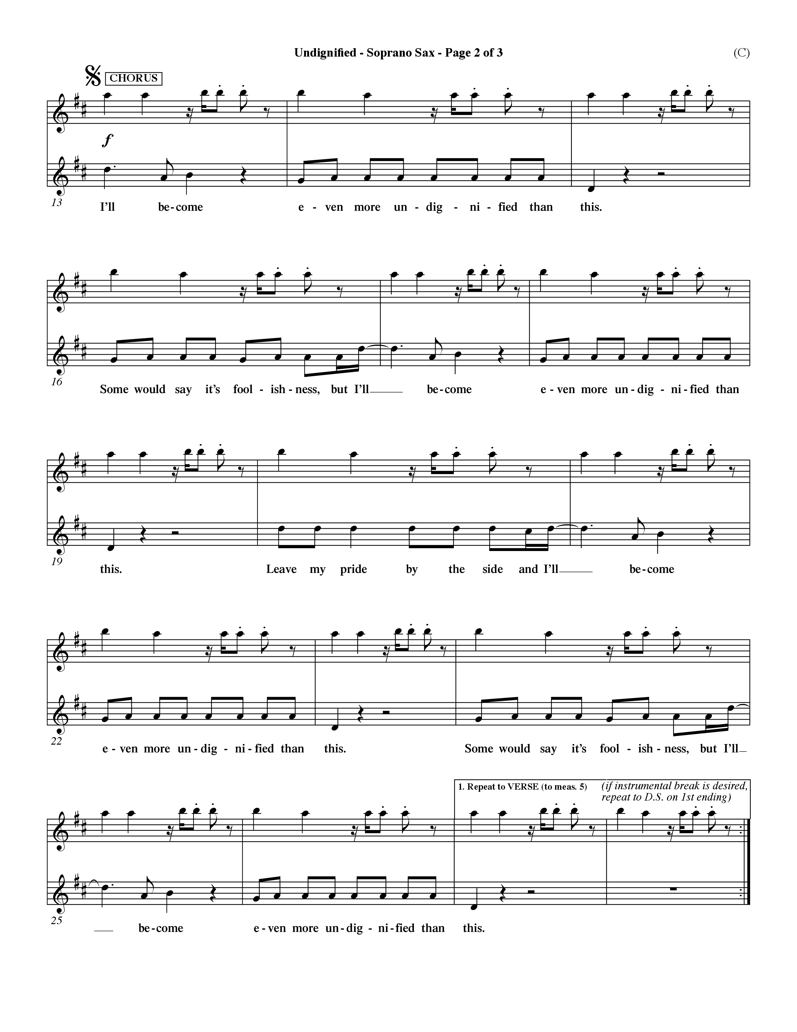 Undignified (Choral Anthem SATB) Saxophone (Word Music Choral / Orch. Dave Williamson)