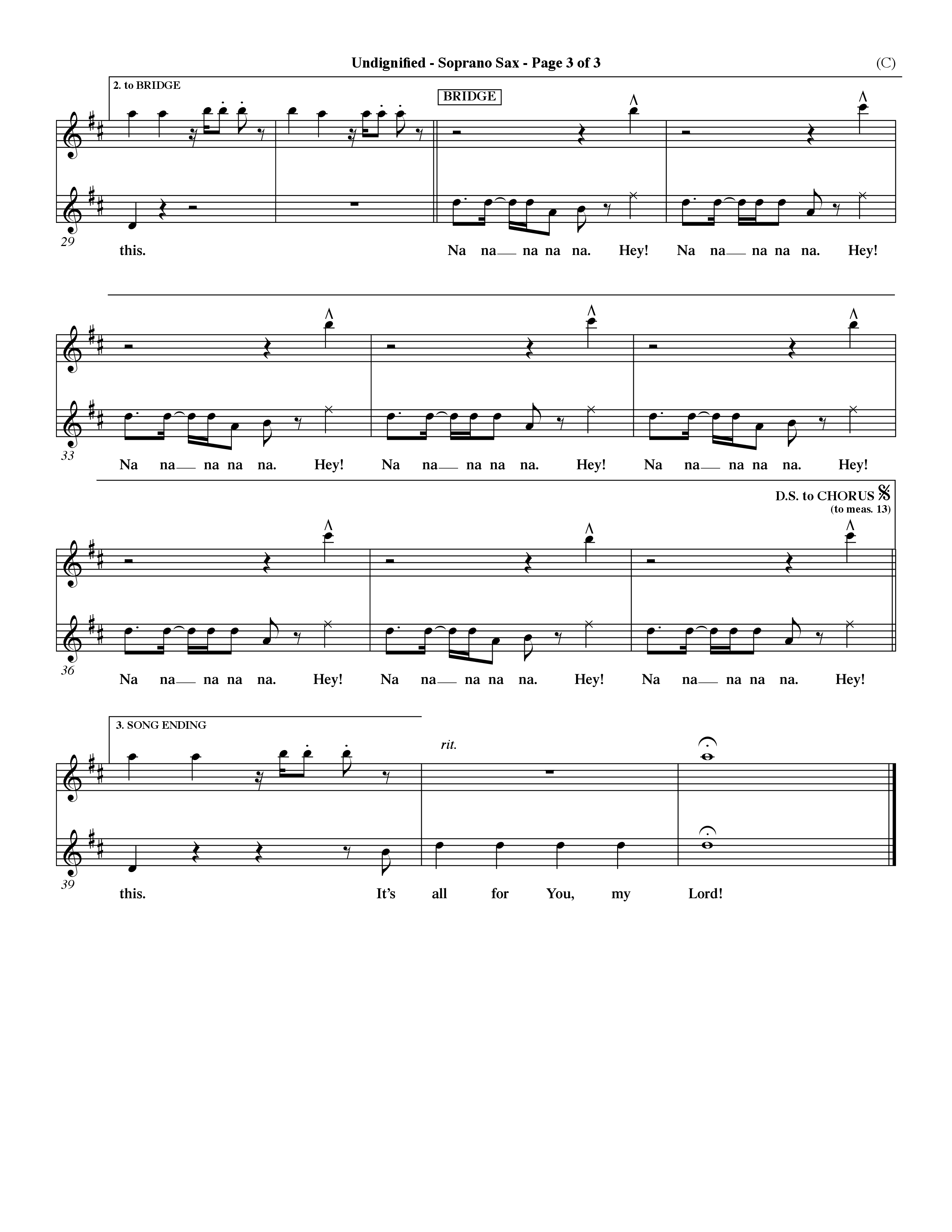 Undignified (Choral Anthem SATB) Saxophone (Word Music Choral / Orch. Dave Williamson)