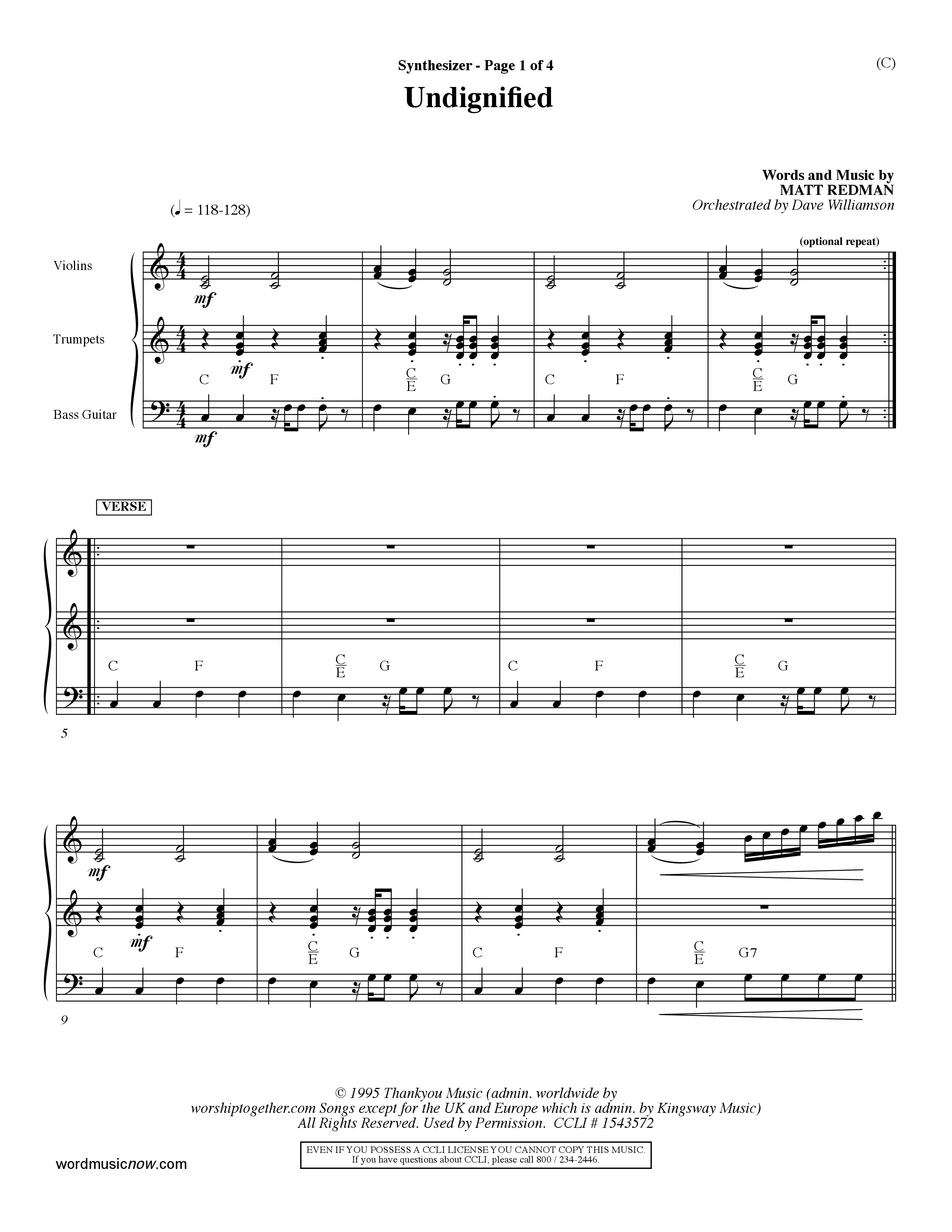 Undignified (Choral Anthem SATB) Synth (Word Music Choral / Orch. Dave Williamson)
