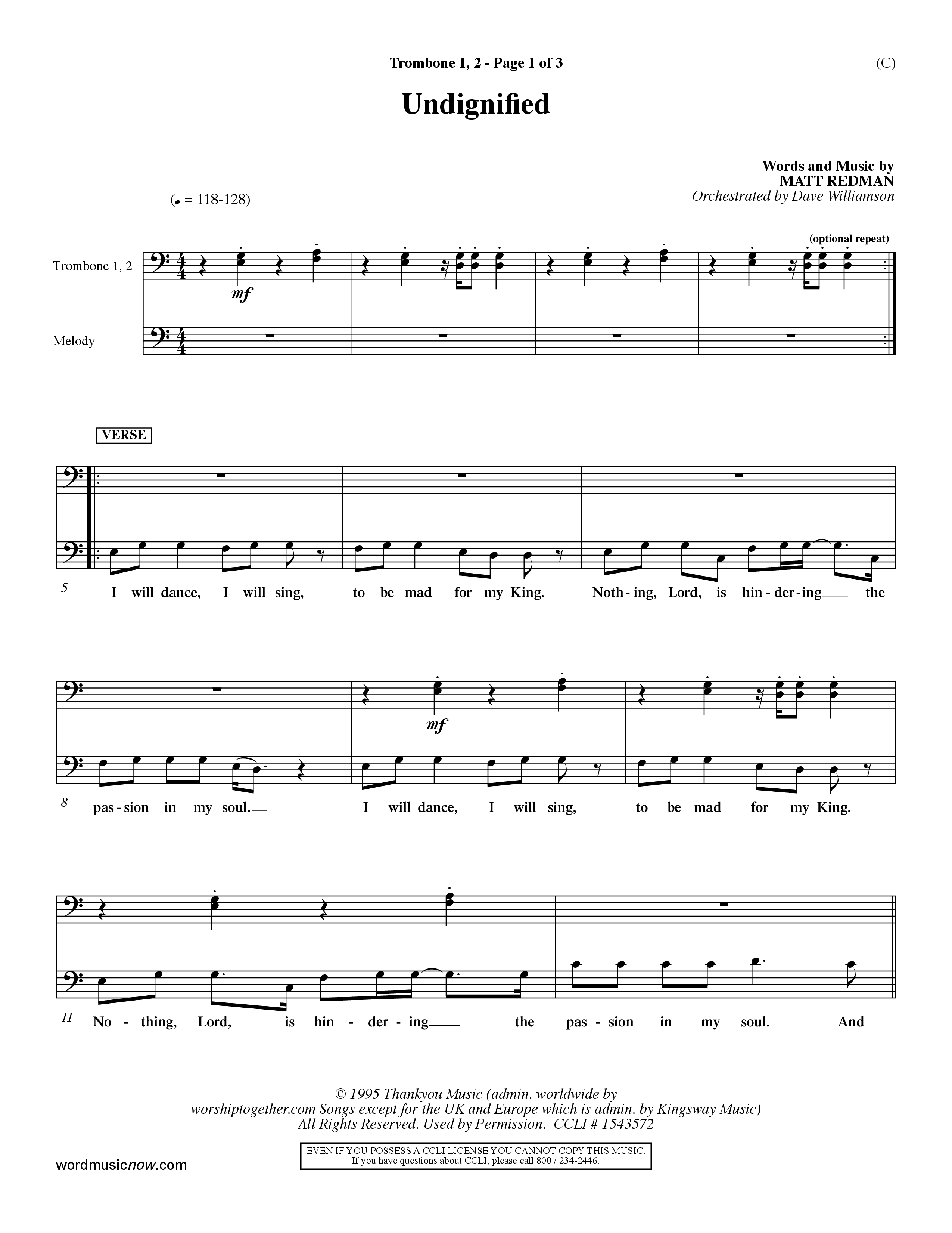 Undignified (Choral Anthem SATB) Trombone 1/2 (Word Music Choral / Orch. Dave Williamson)
