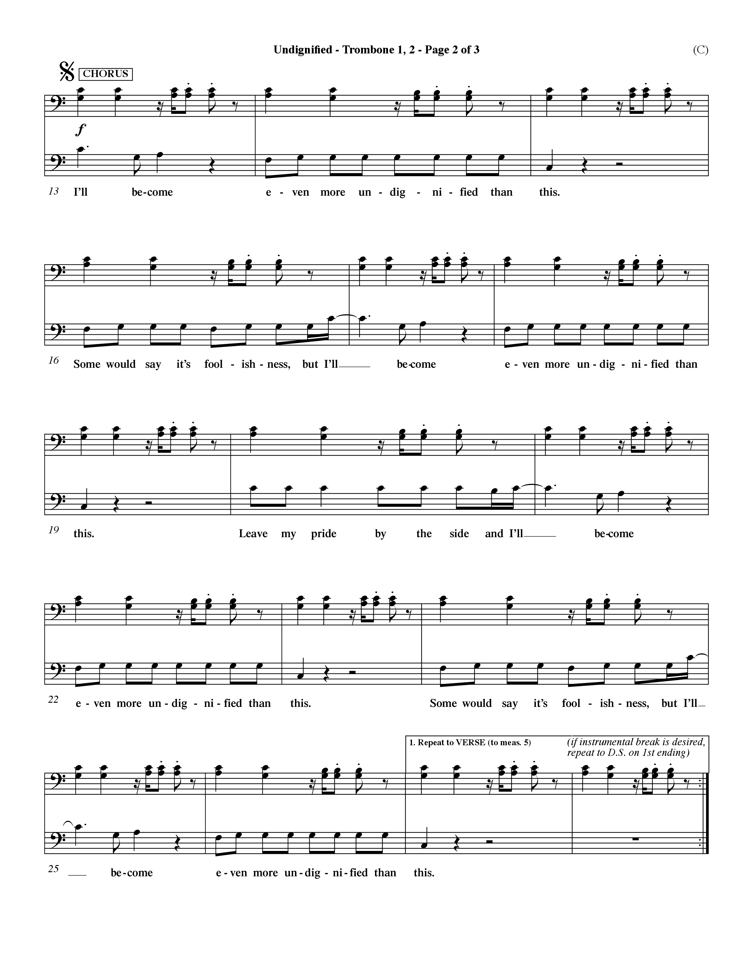 Undignified (Choral Anthem SATB) Trombone 1/2 (Word Music Choral / Orch. Dave Williamson)