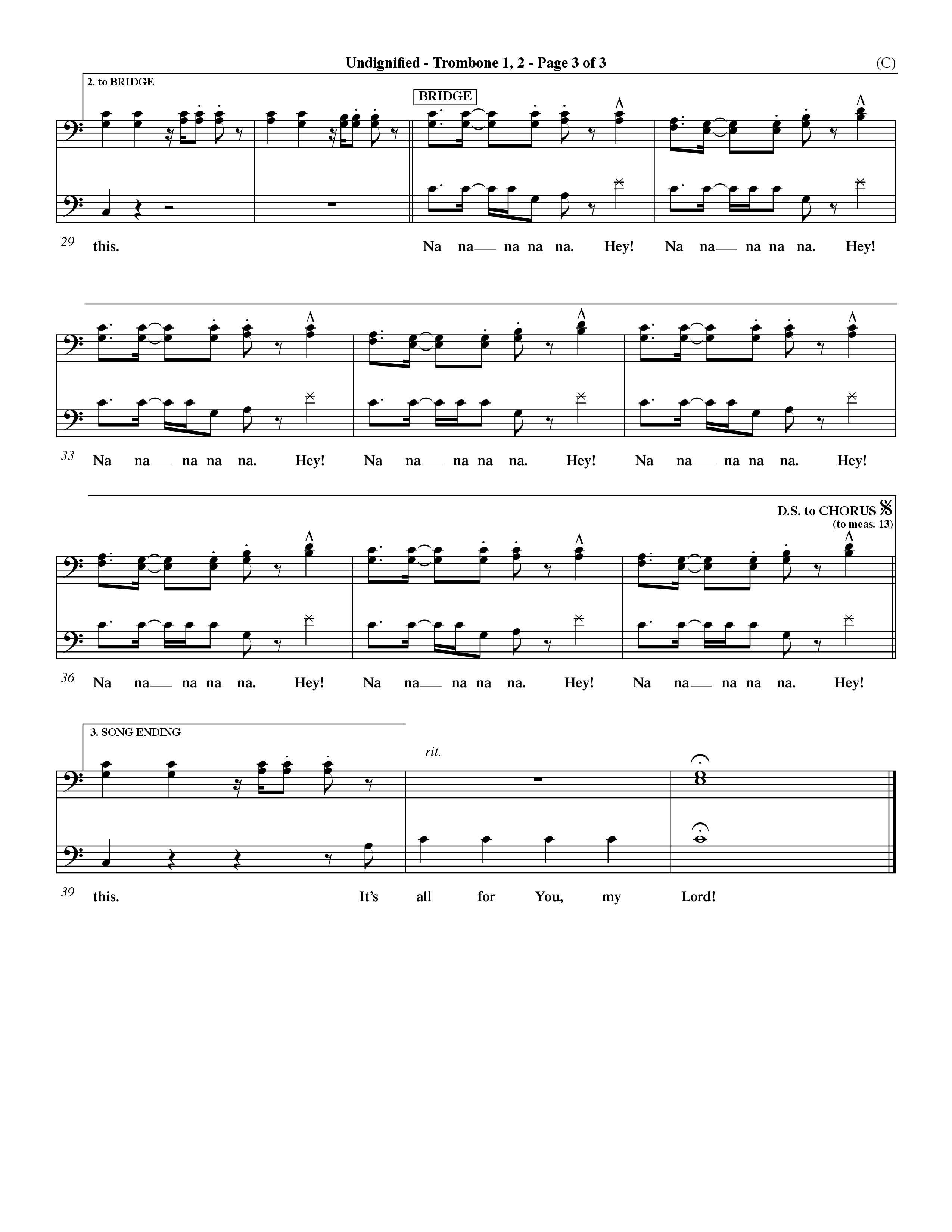 Undignified (Choral Anthem SATB) Trombone 1/2 (Word Music Choral / Orch. Dave Williamson)