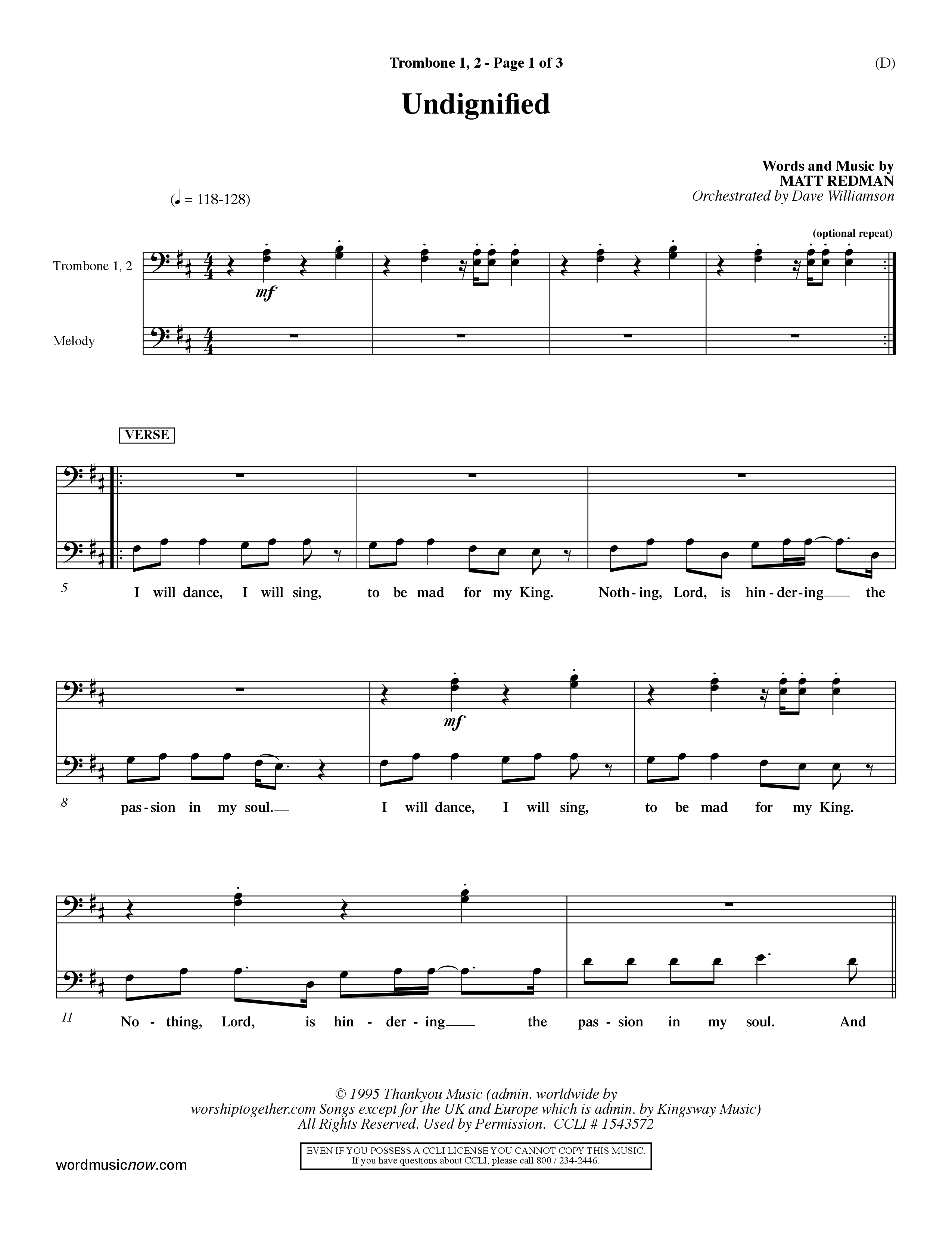 Undignified (Choral Anthem SATB) Trumpet 1,2 (Word Music Choral / Orch. Dave Williamson)