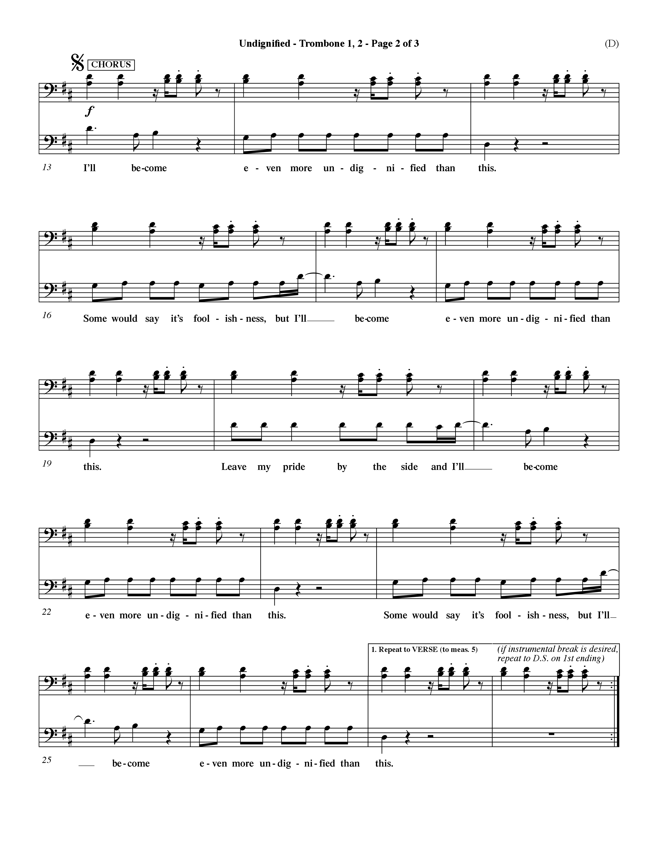Undignified (Choral Anthem SATB) Trumpet 1,2 (Word Music Choral / Orch. Dave Williamson)