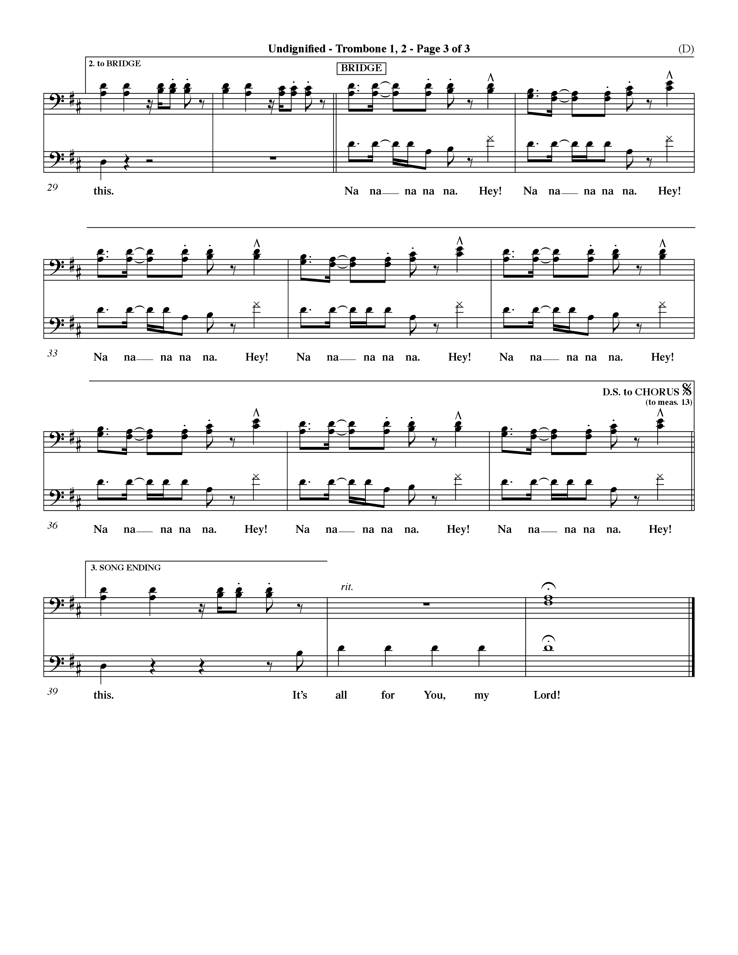 Undignified (Choral Anthem SATB) Trumpet 1,2 (Word Music Choral / Orch. Dave Williamson)