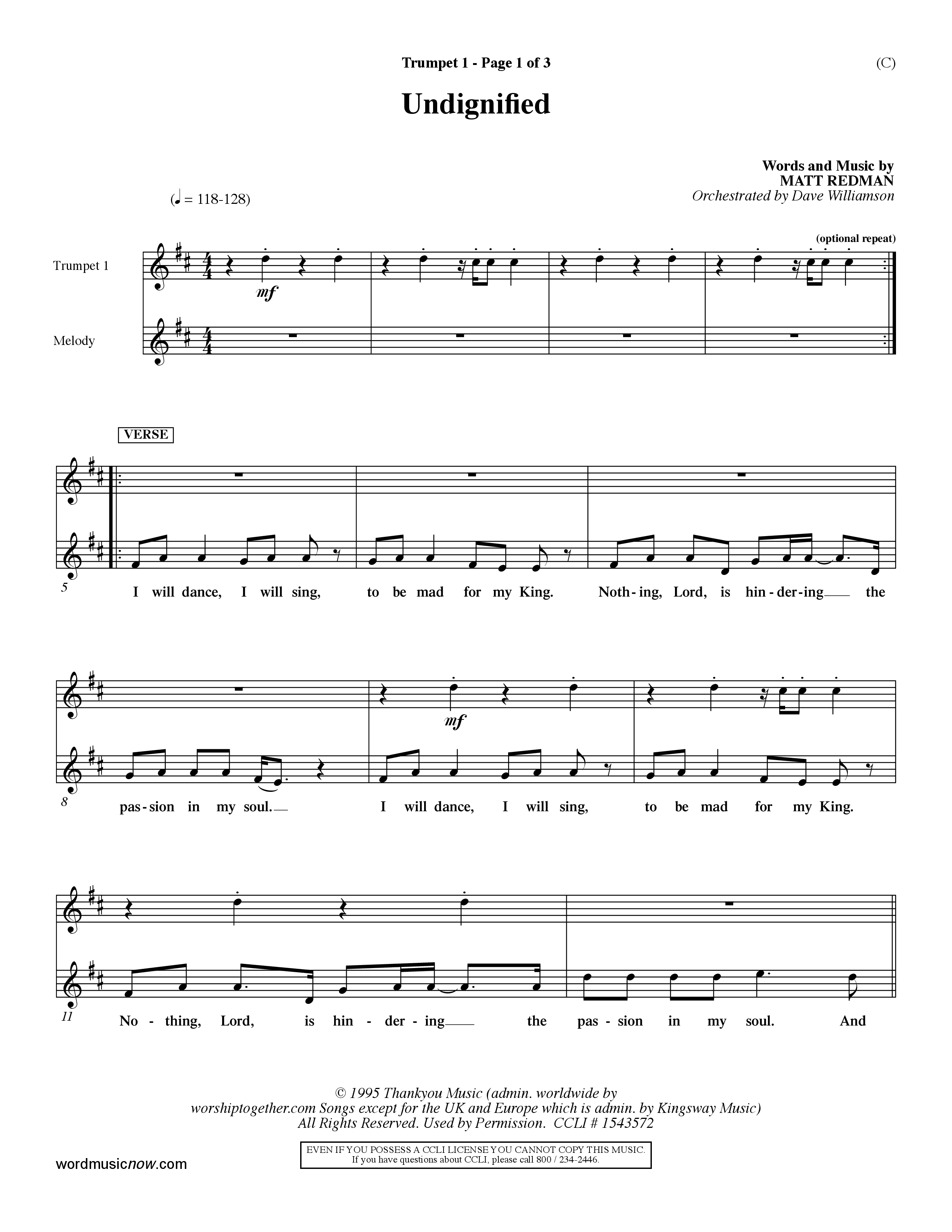 Undignified (Choral Anthem SATB) Trumpet 1 (Word Music Choral / Orch. Dave Williamson)