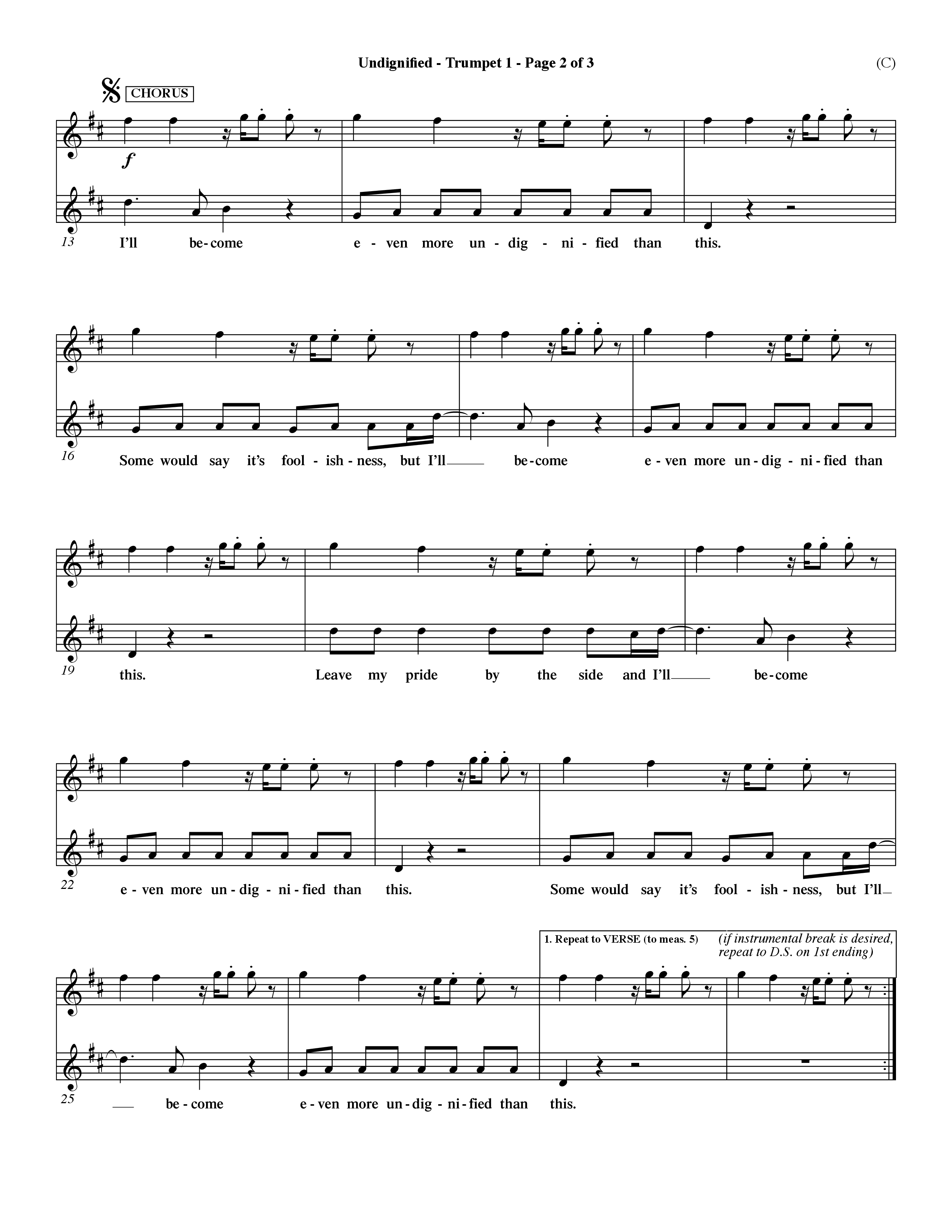 Undignified (Choral Anthem SATB) Trumpet 1 (Word Music Choral / Orch. Dave Williamson)