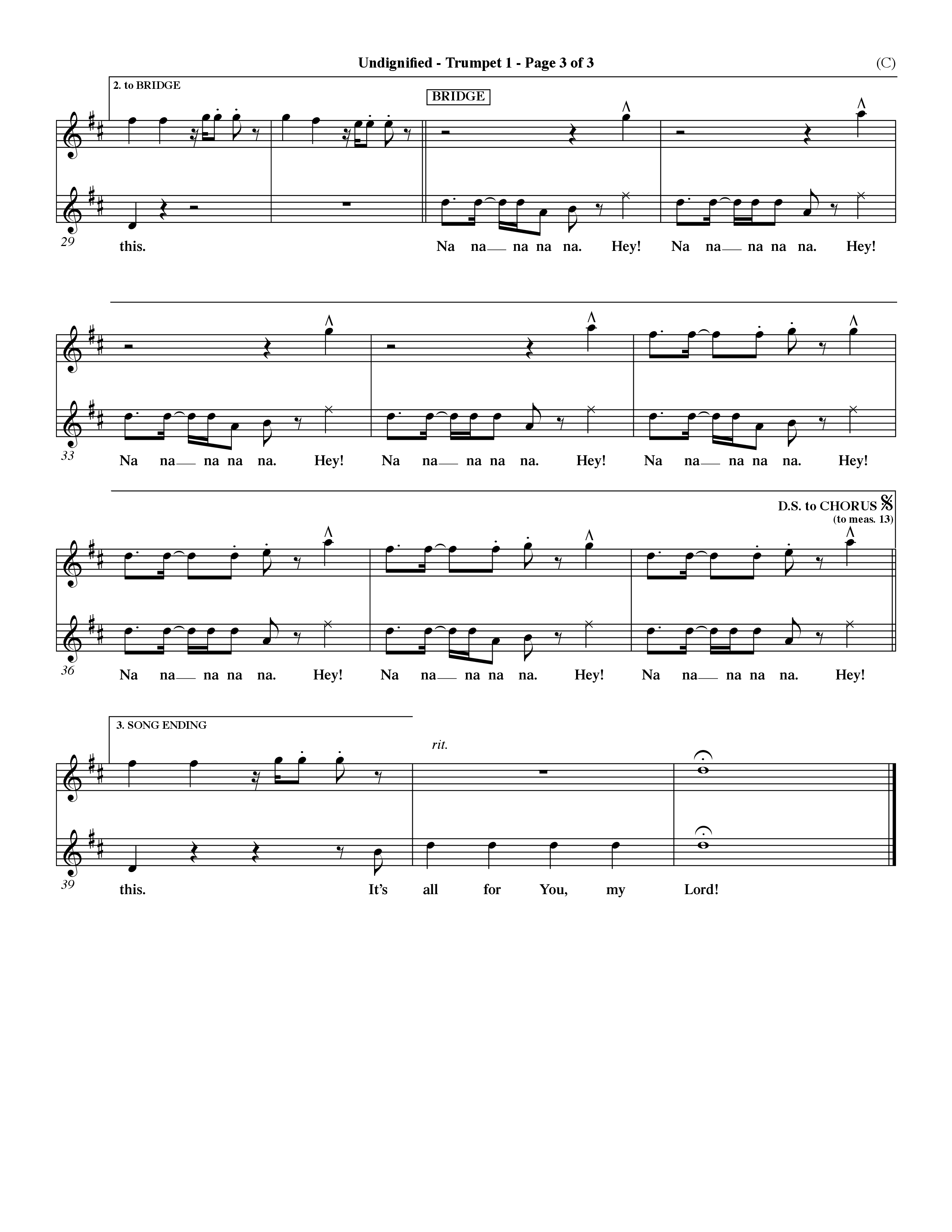 Undignified (Choral Anthem SATB) Trumpet 1 (Word Music Choral / Orch. Dave Williamson)
