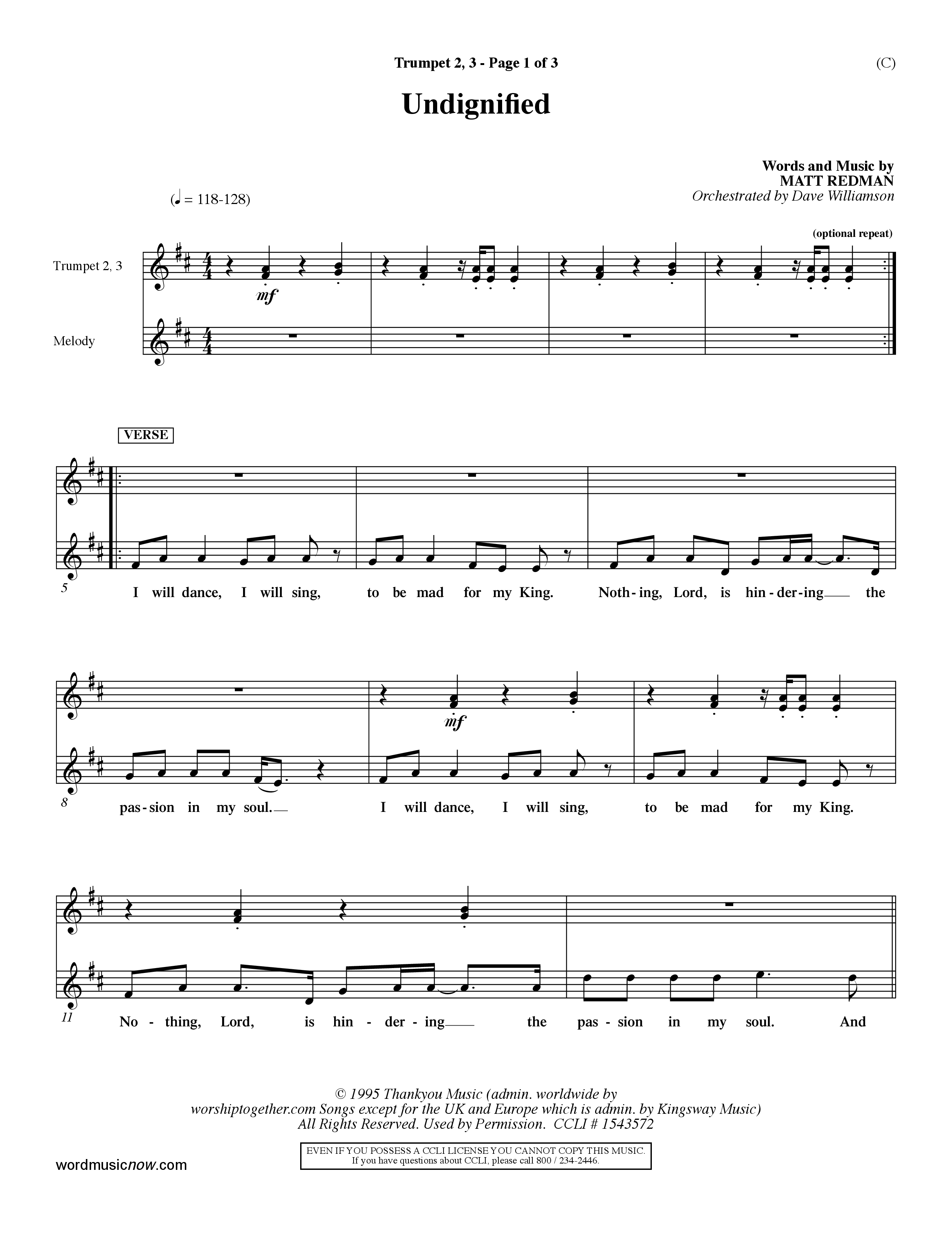 Undignified (Choral Anthem SATB) Trumpet 2/3 (Word Music Choral / Orch. Dave Williamson)