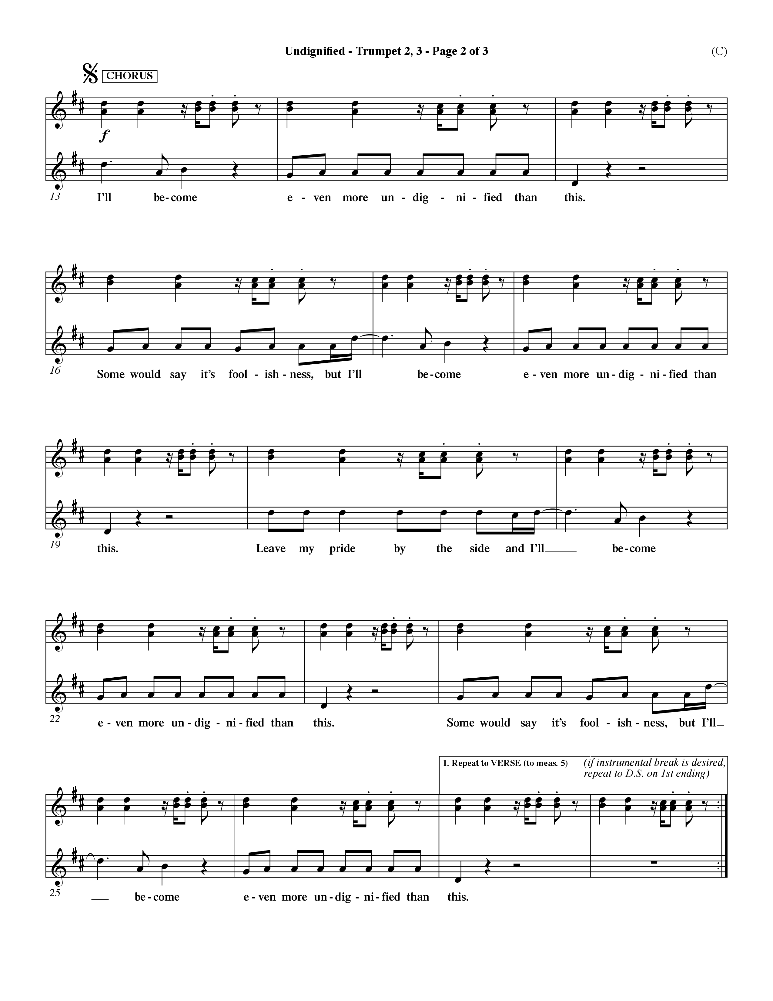 Undignified (Choral Anthem SATB) Trumpet 2/3 (Word Music Choral / Orch. Dave Williamson)