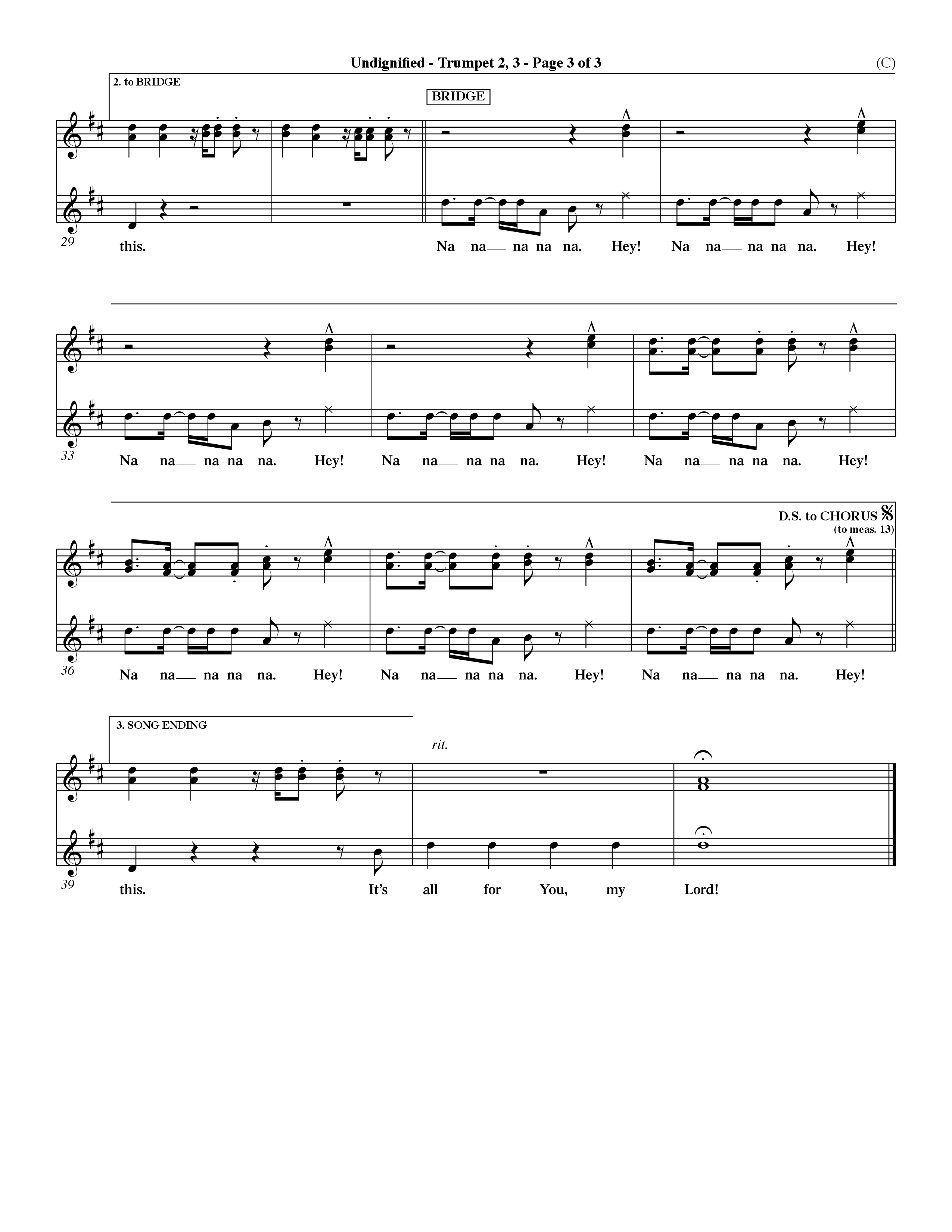 Undignified (Choral Anthem SATB) Trumpet 2/3 (Word Music Choral / Orch. Dave Williamson)
