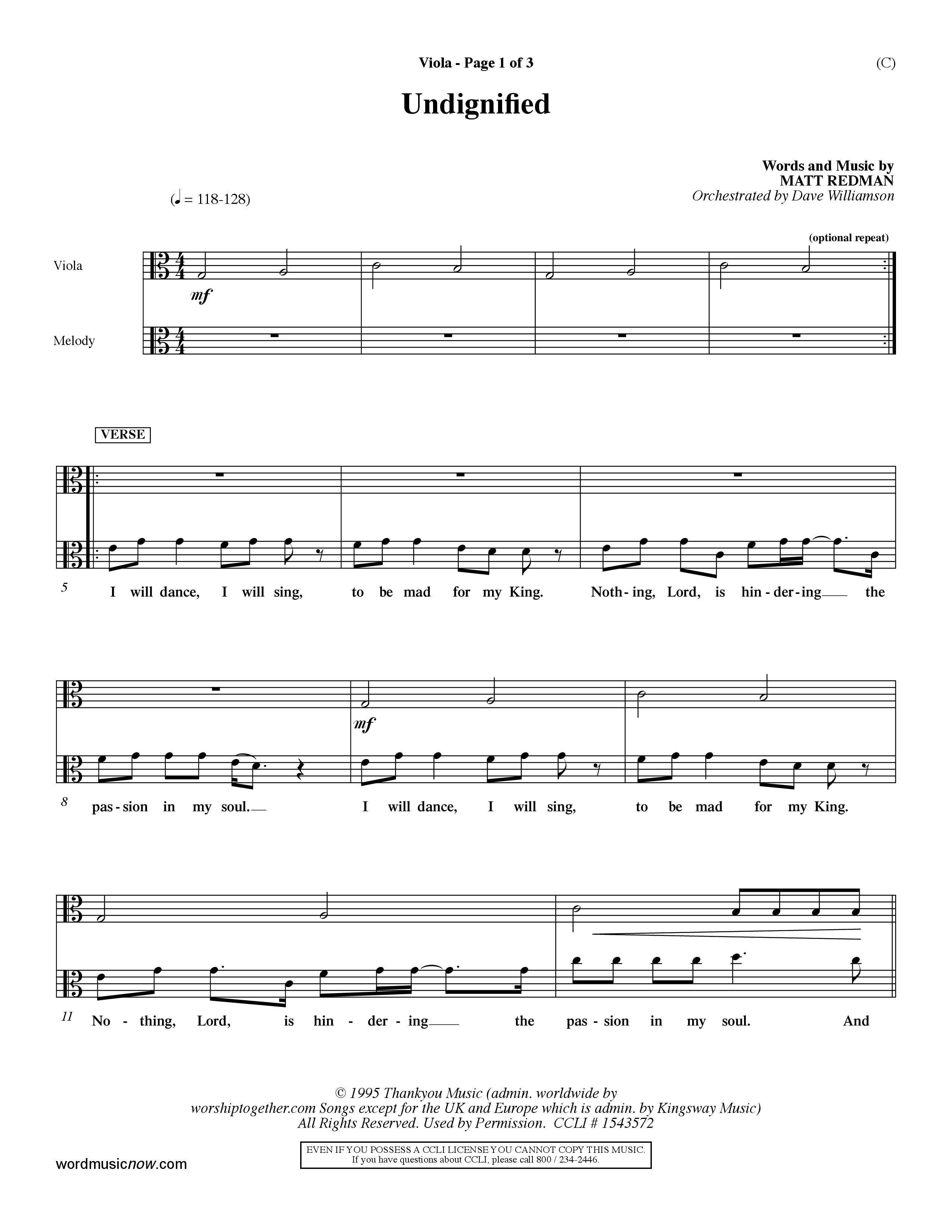 Undignified (Choral Anthem SATB) Viola (Word Music Choral / Orch. Dave Williamson)