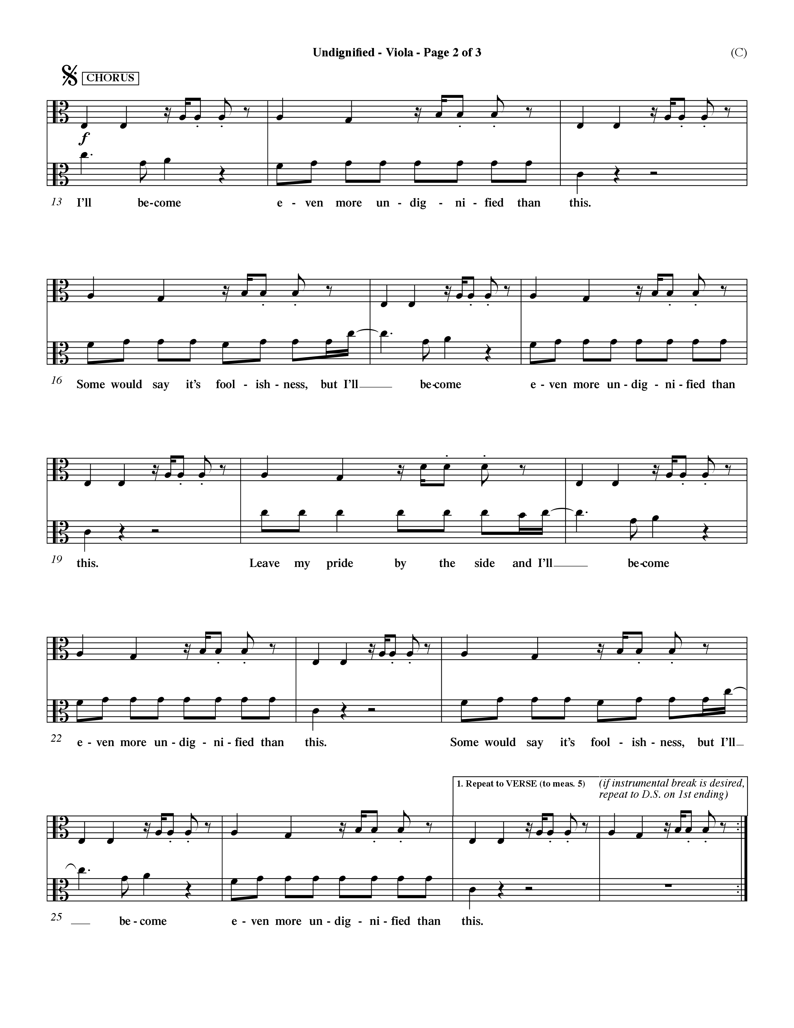 Undignified (Choral Anthem SATB) Viola (Word Music Choral / Orch. Dave Williamson)