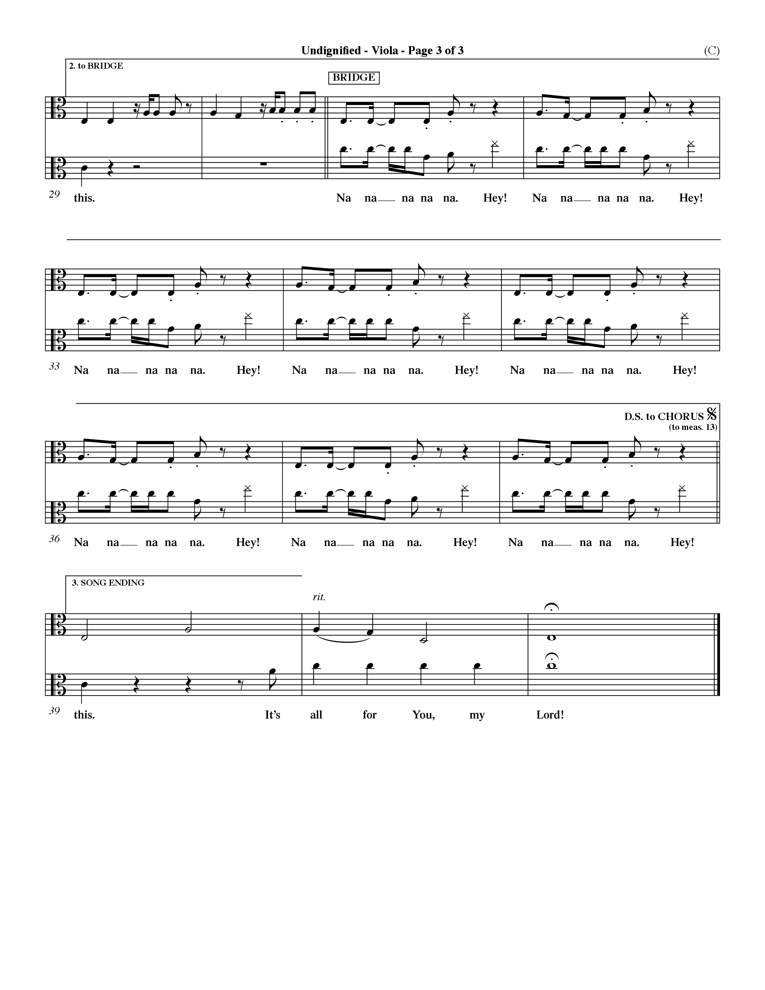 Undignified (Choral Anthem SATB) Viola (Word Music Choral / Orch. Dave Williamson)