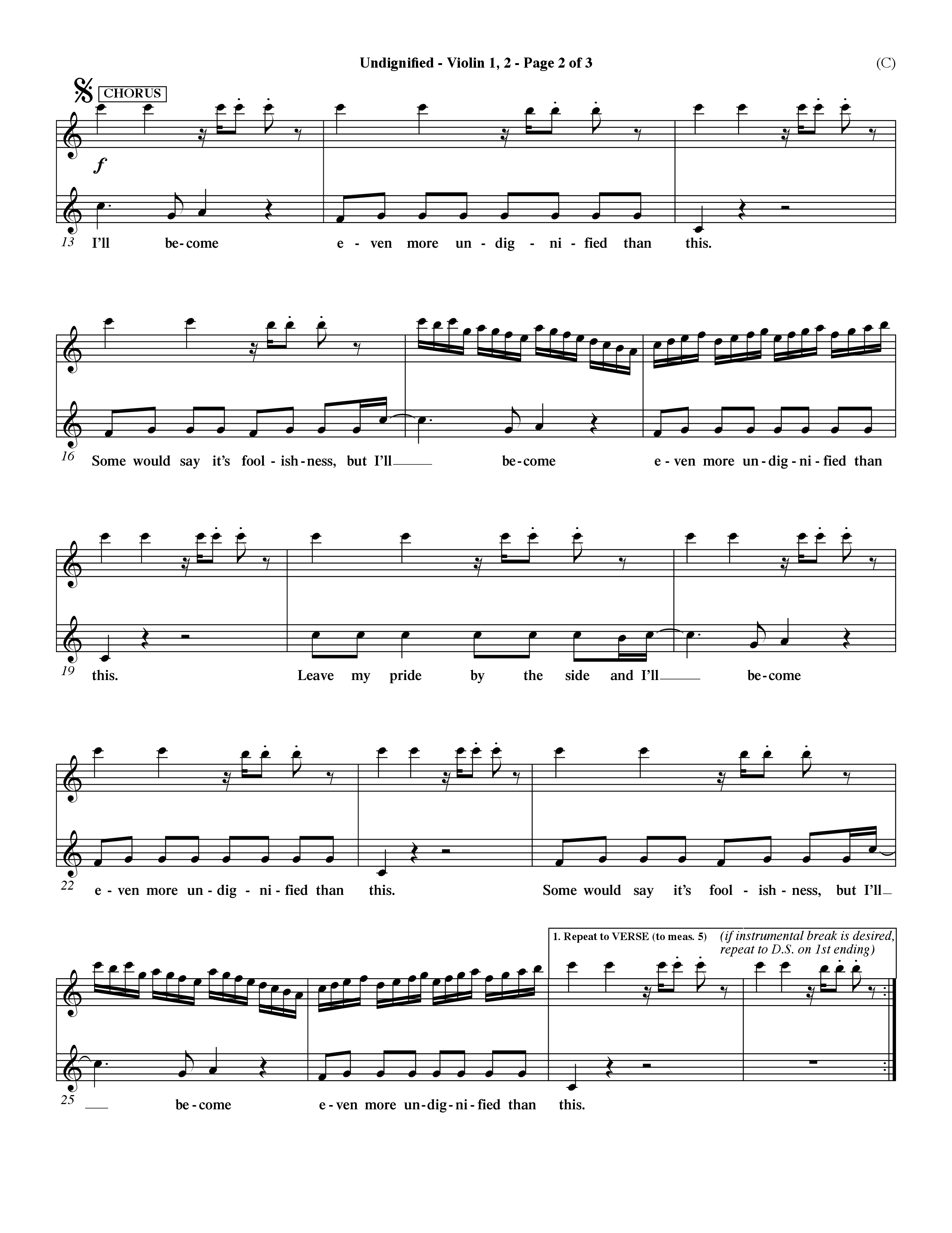 Undignified (Choral Anthem SATB) Violin 1/2 (Word Music Choral / Orch. Dave Williamson)