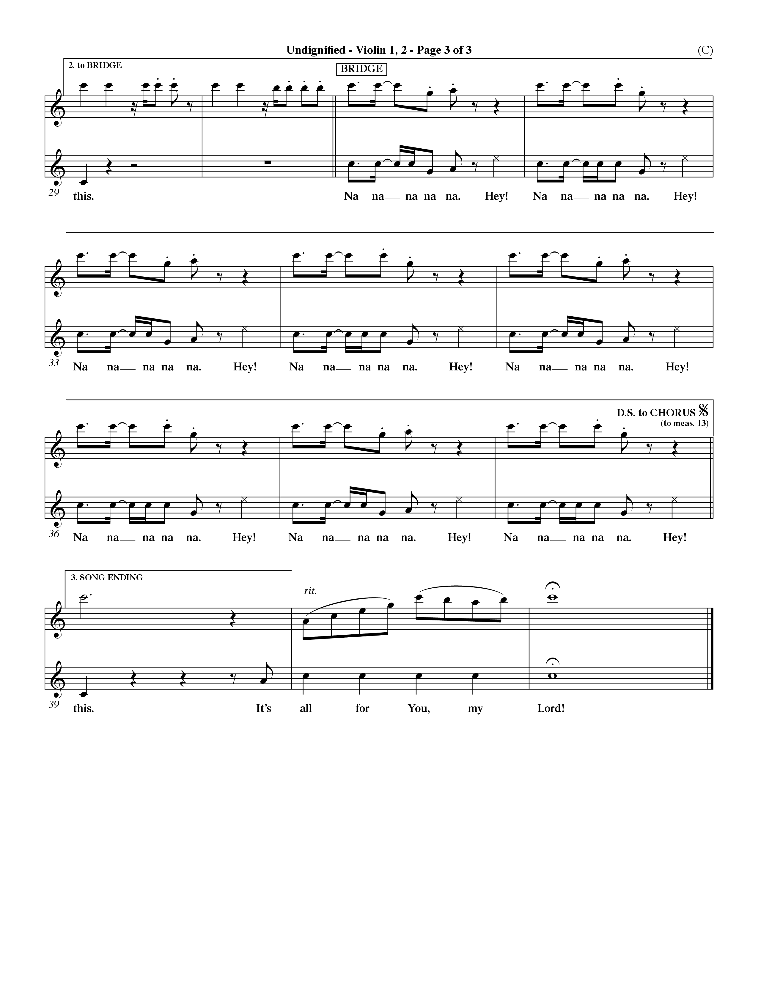 Undignified (Choral Anthem SATB) Violin 1/2 (Word Music Choral / Orch. Dave Williamson)