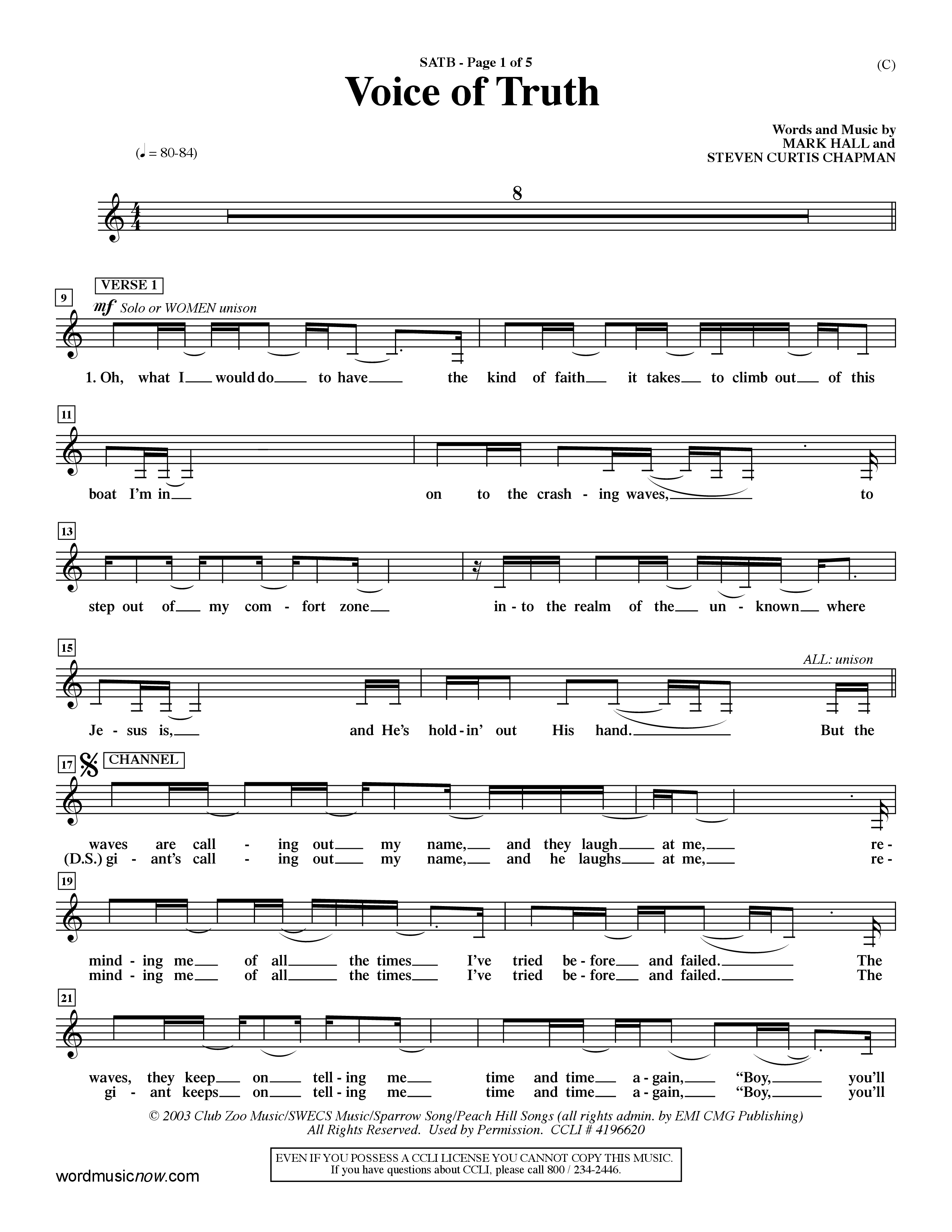 Voice of Truth (Choral Anthem SATB) Choir Sheet (SATB) (Word Music Choral / Orch. Dave Williamson)
