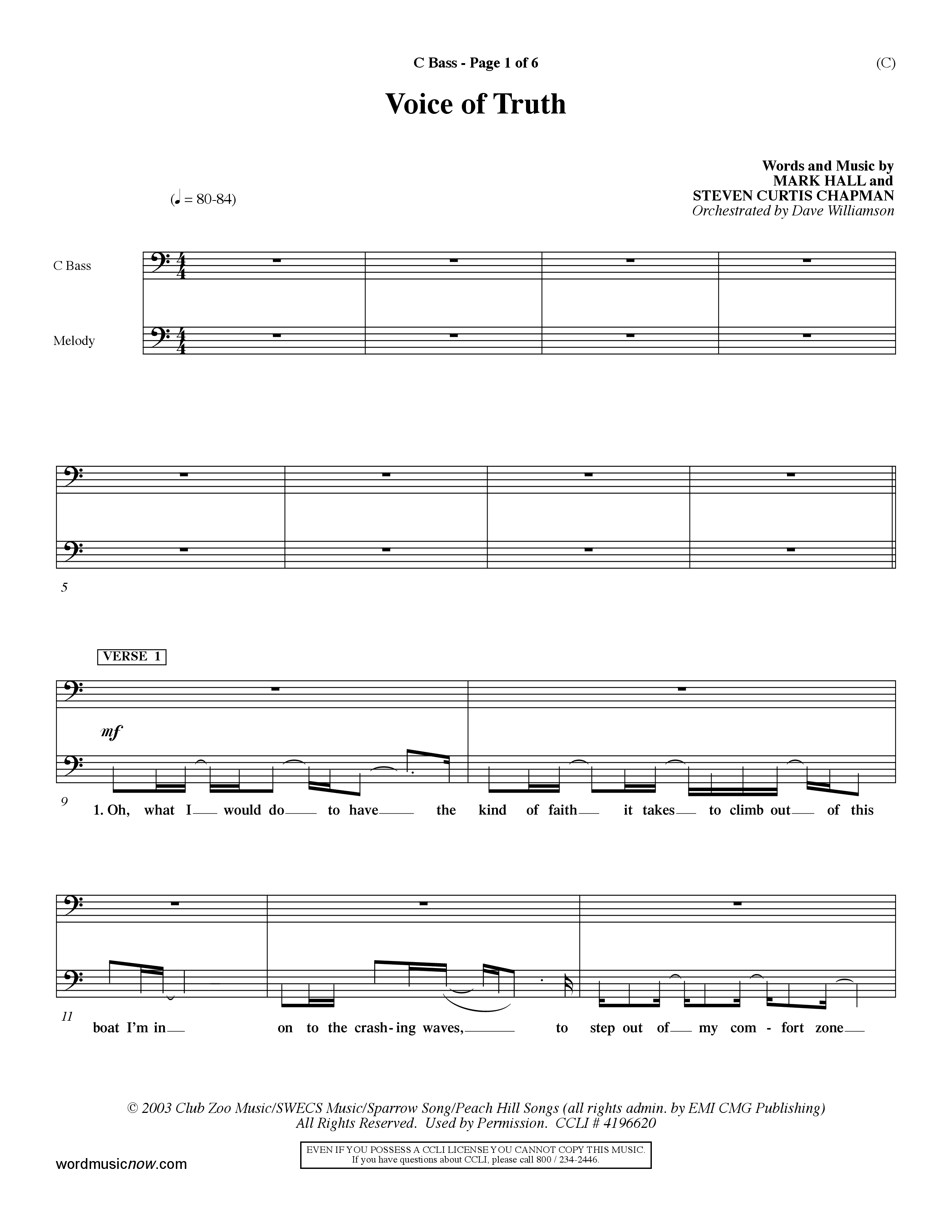 Voice of Truth (Choral Anthem SATB) Contrabass (Word Music Choral / Orch. Dave Williamson)