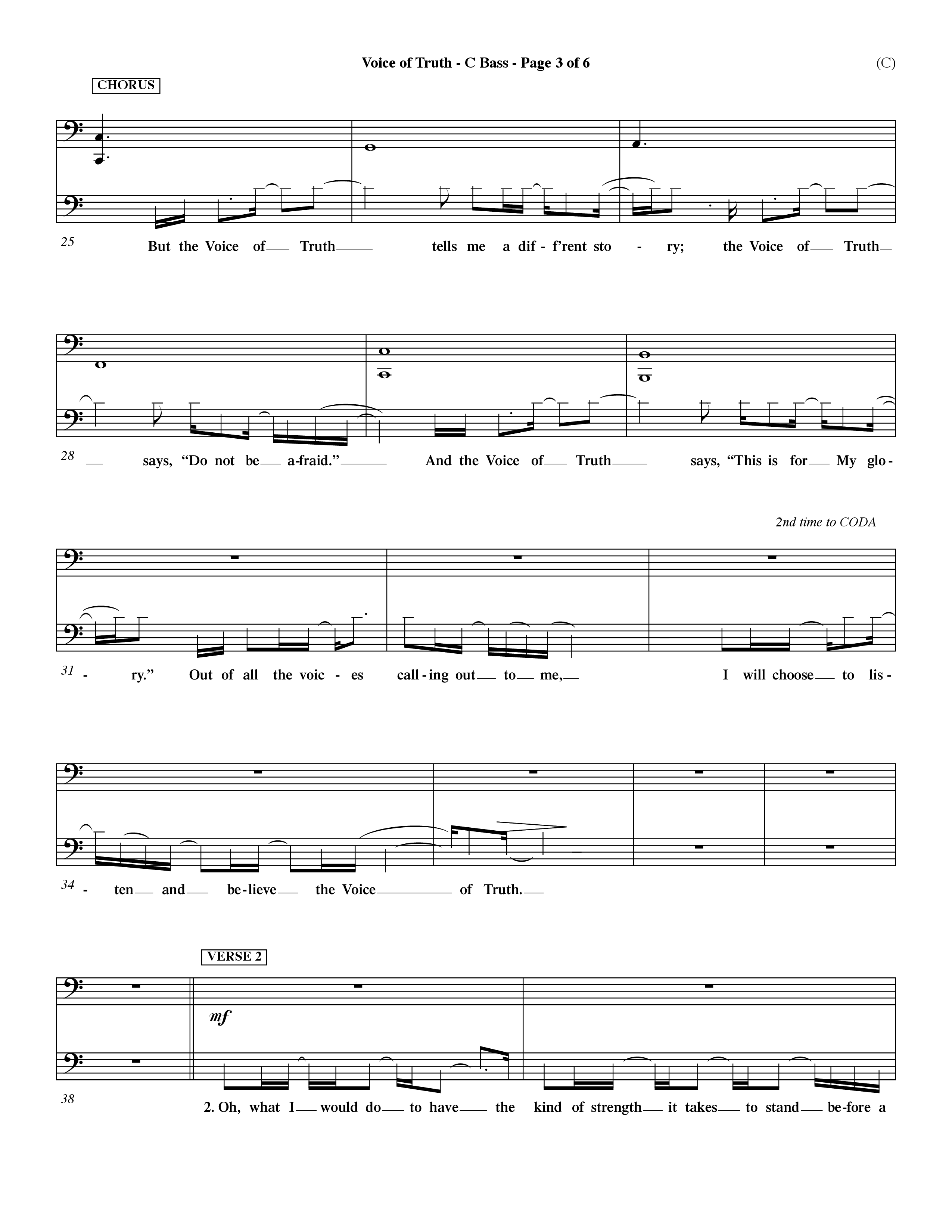 Voice of Truth (Choral Anthem SATB) Contrabass (Word Music Choral / Orch. Dave Williamson)