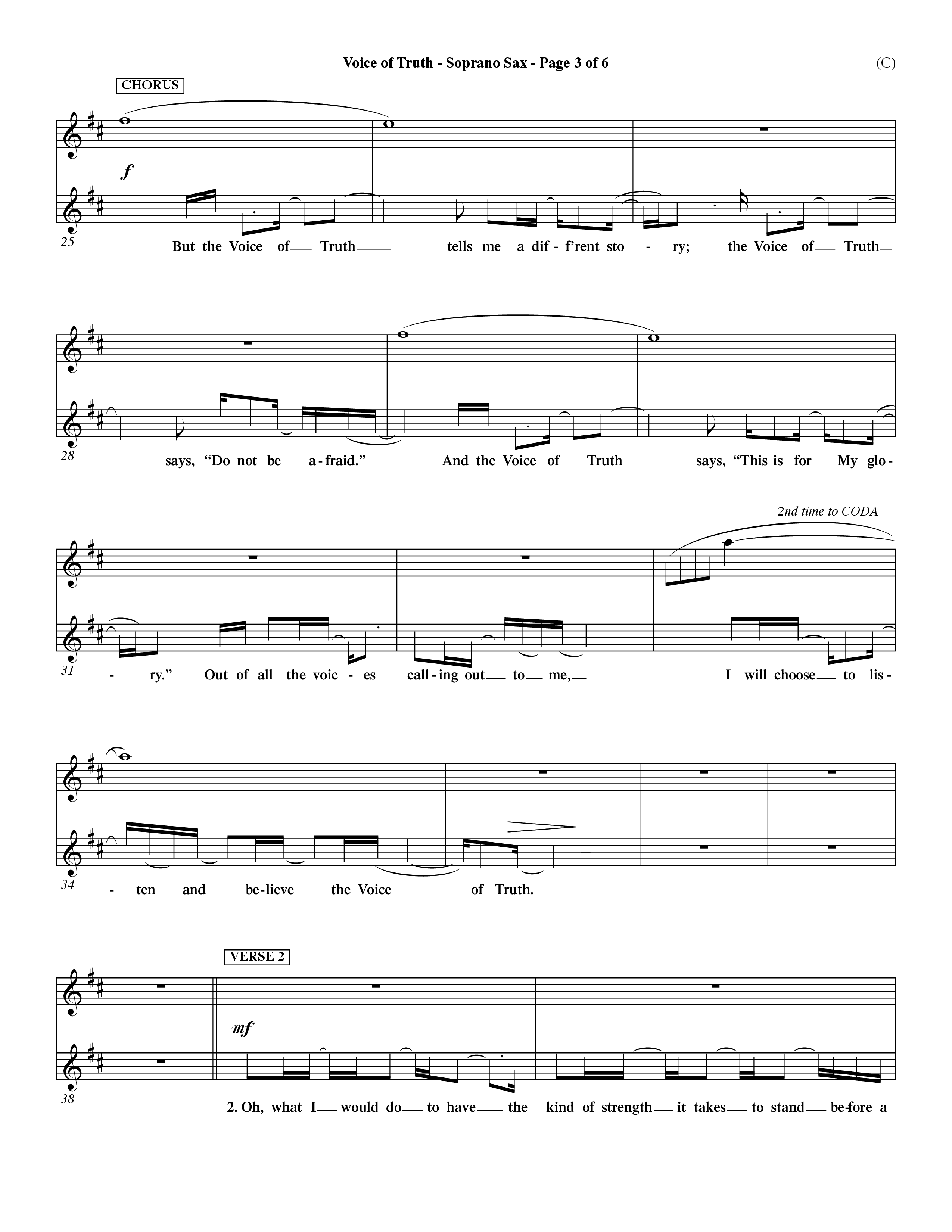 Voice of Truth (Choral Anthem SATB) Saxophone (Word Music Choral / Orch. Dave Williamson)