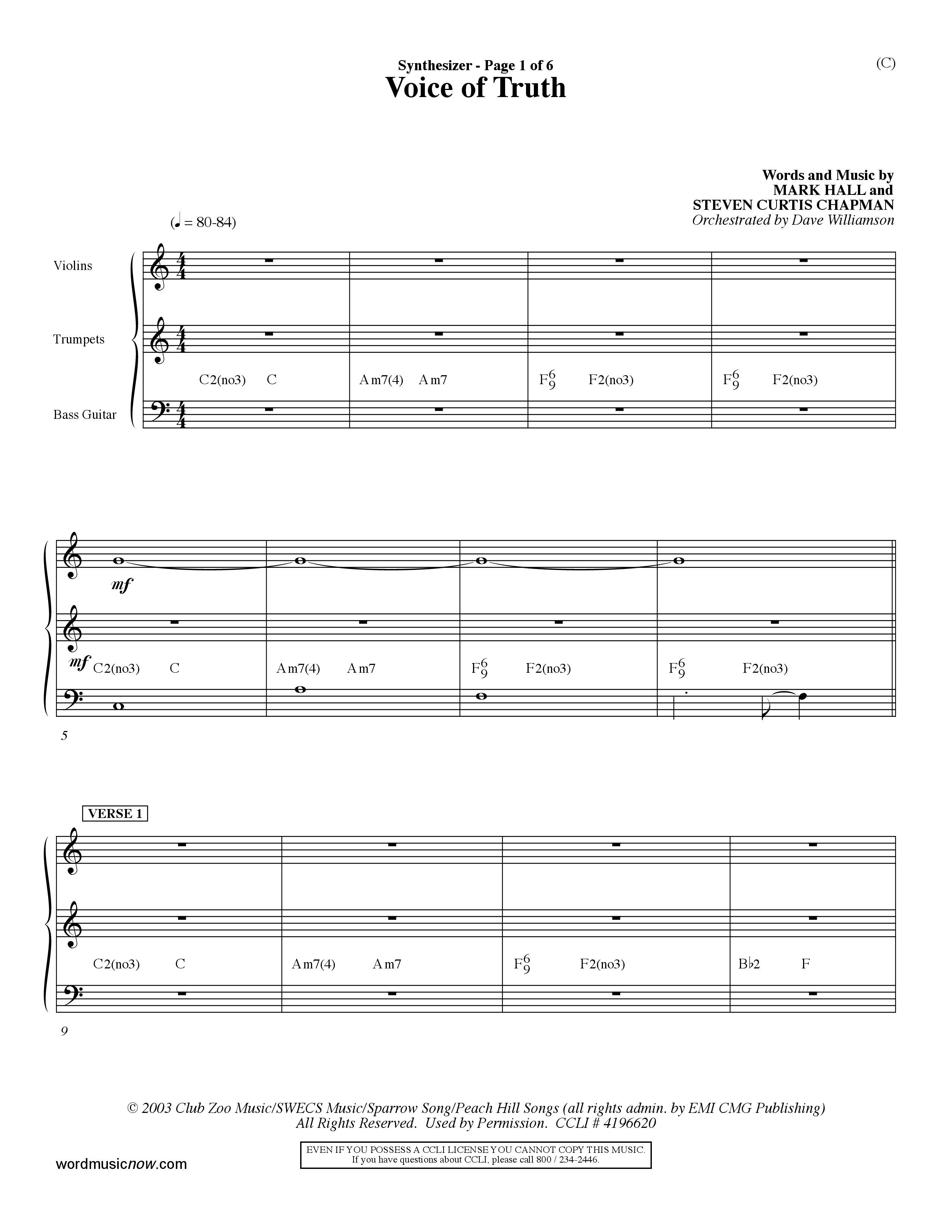 Voice of Truth (Choral Anthem SATB) Synth (Word Music Choral / Orch. Dave Williamson)